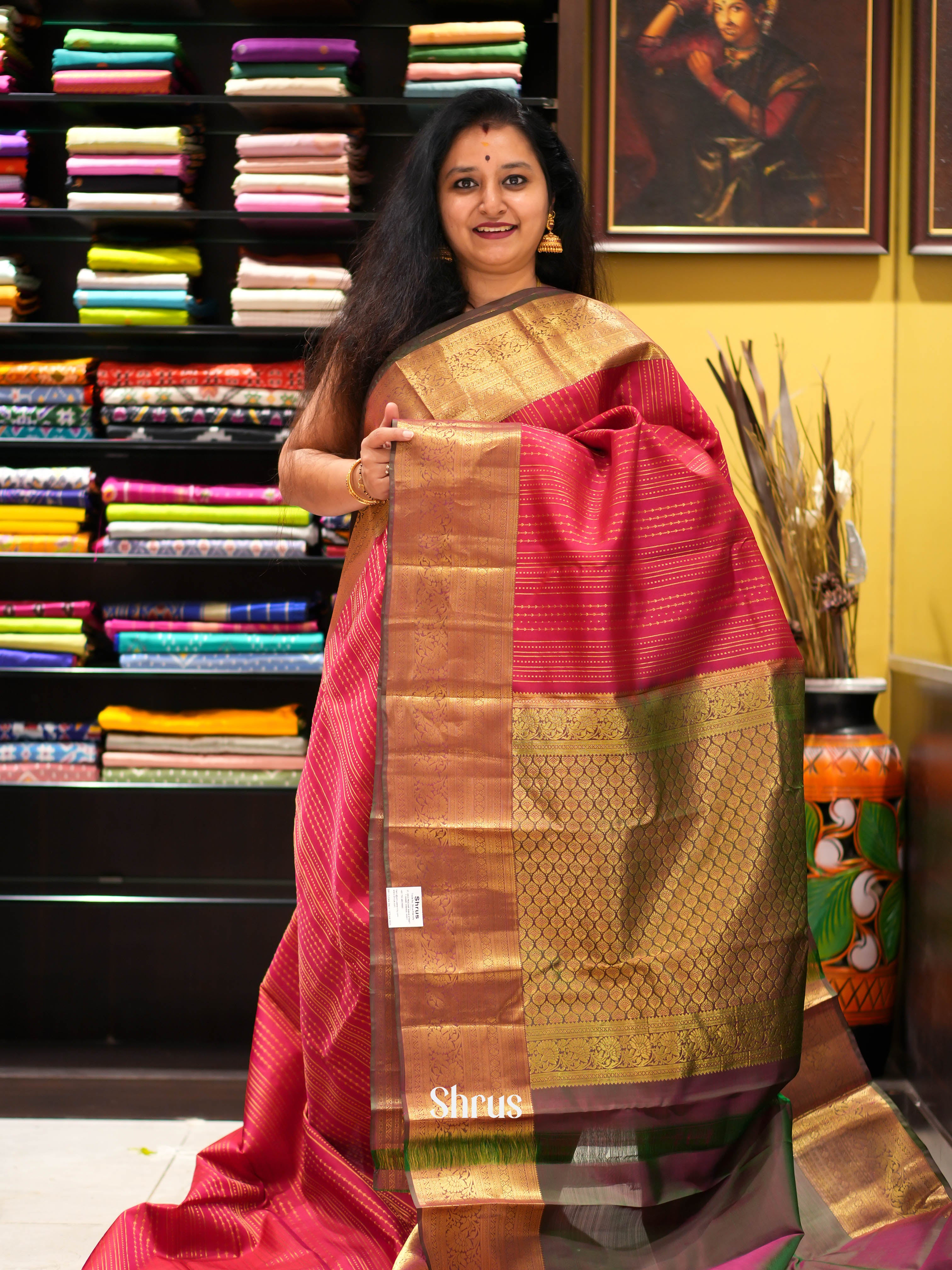 Red & Green - Kanchipuram halfpure Saree