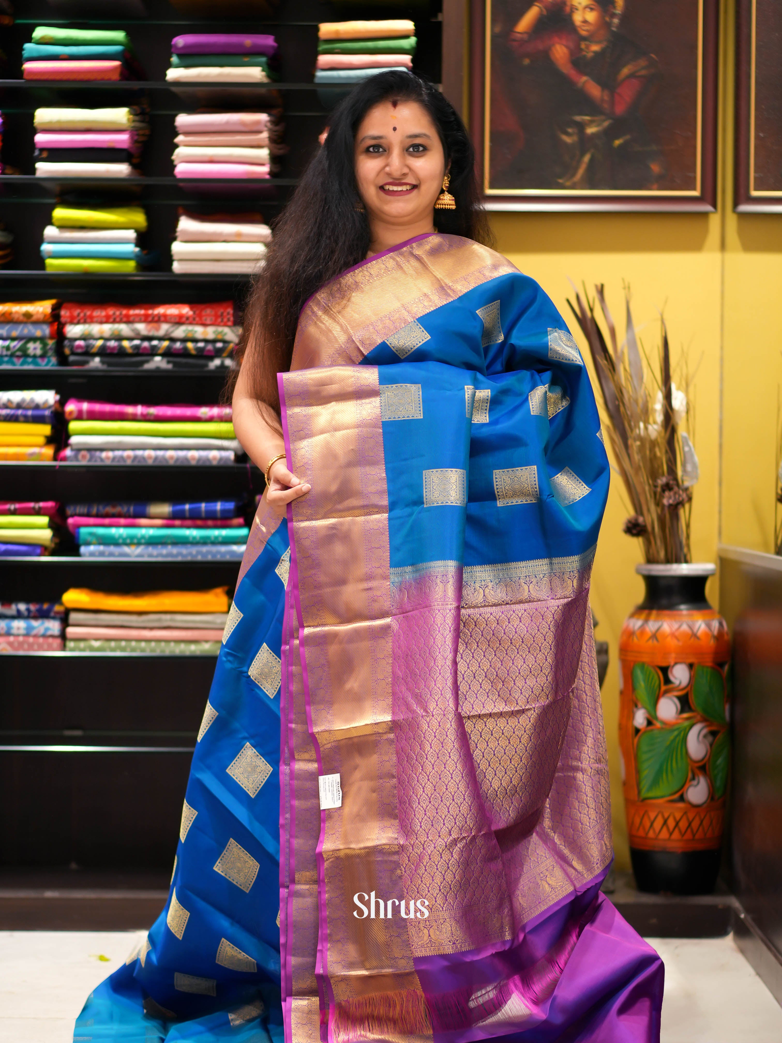 Blue & Purple - Kanchipuram halfpure Saree