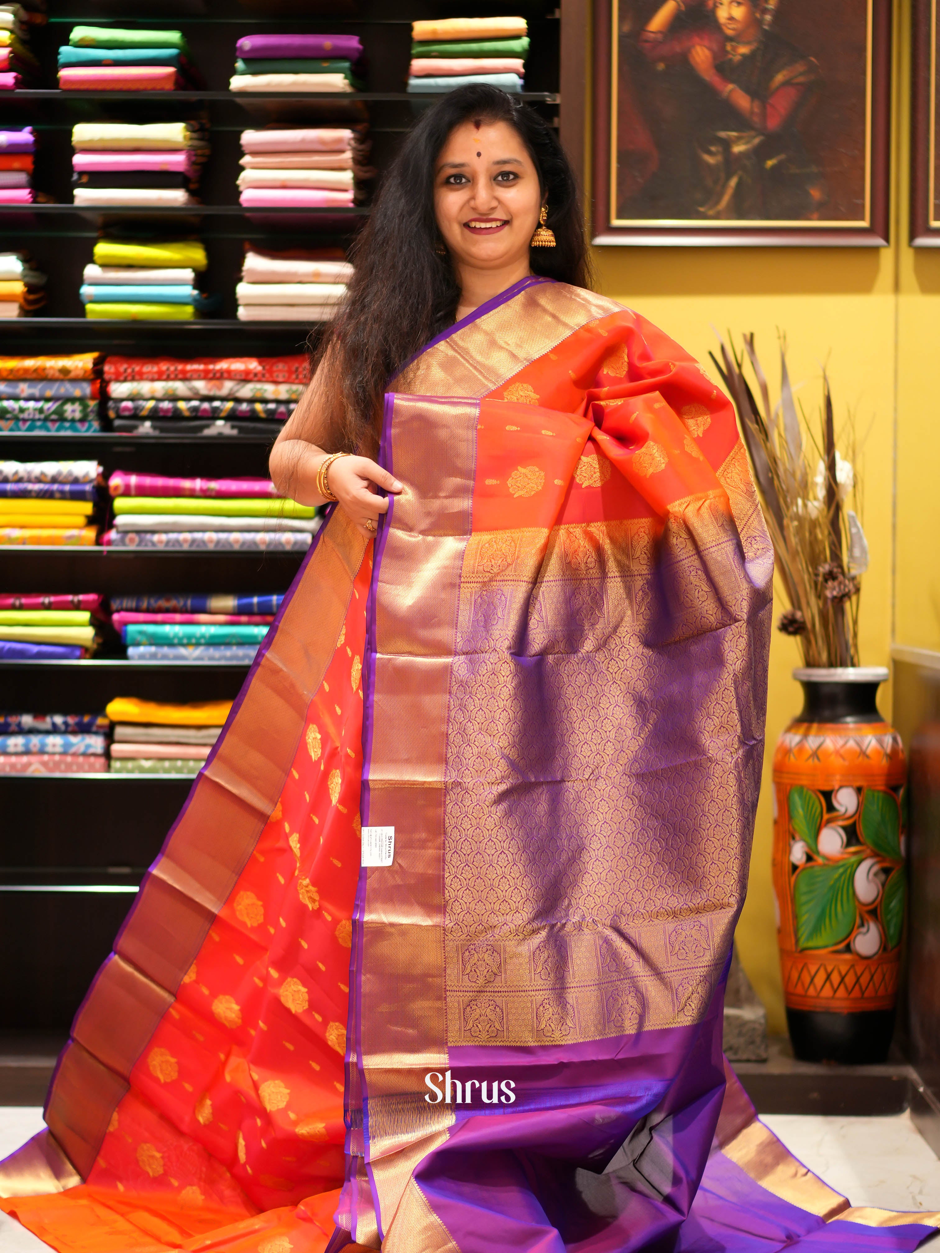 Orange & Violet - Kanchipuram halfpure Saree