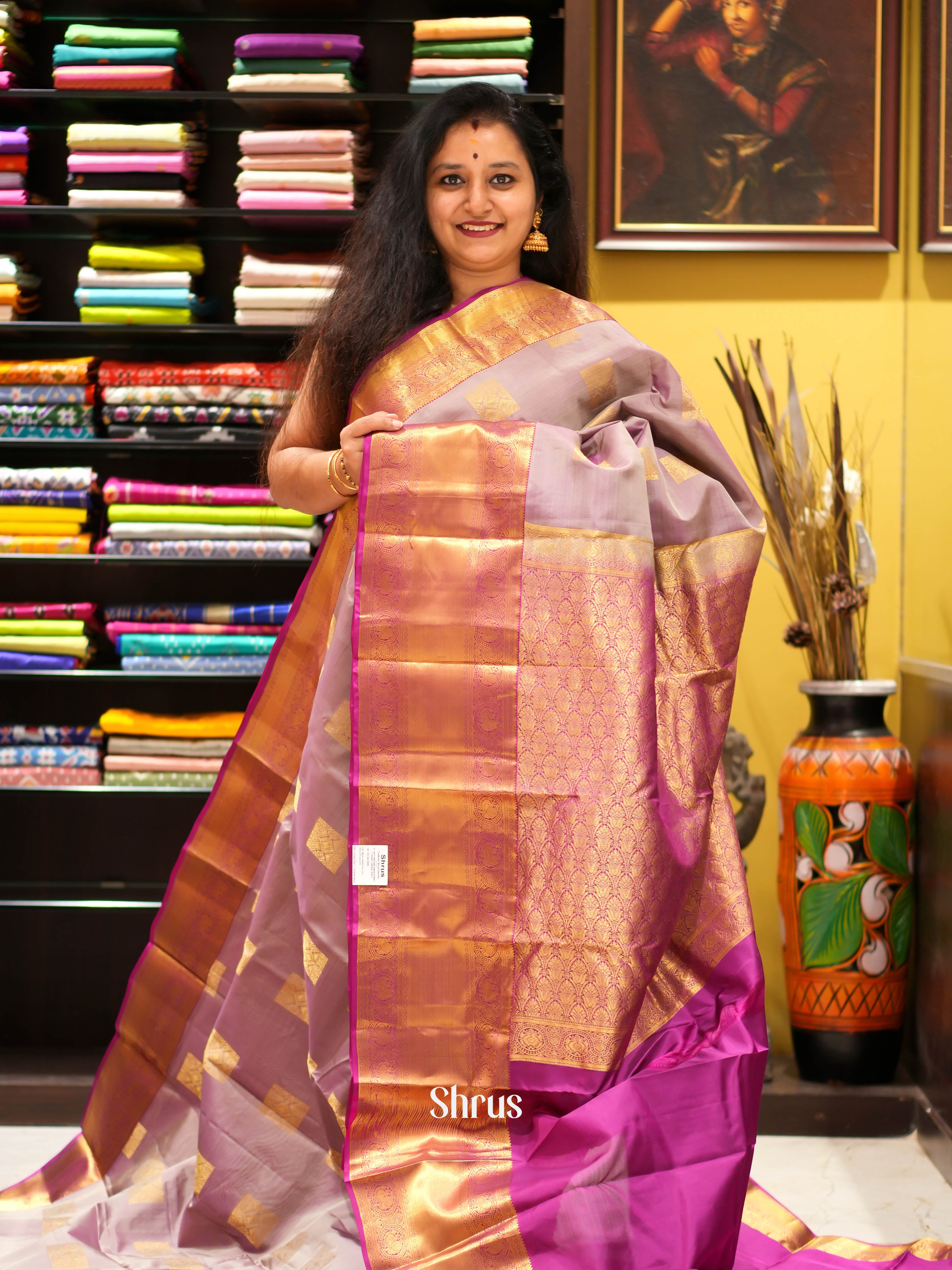 Mild Lavender & Purple - Kanchipuram halfpure Saree