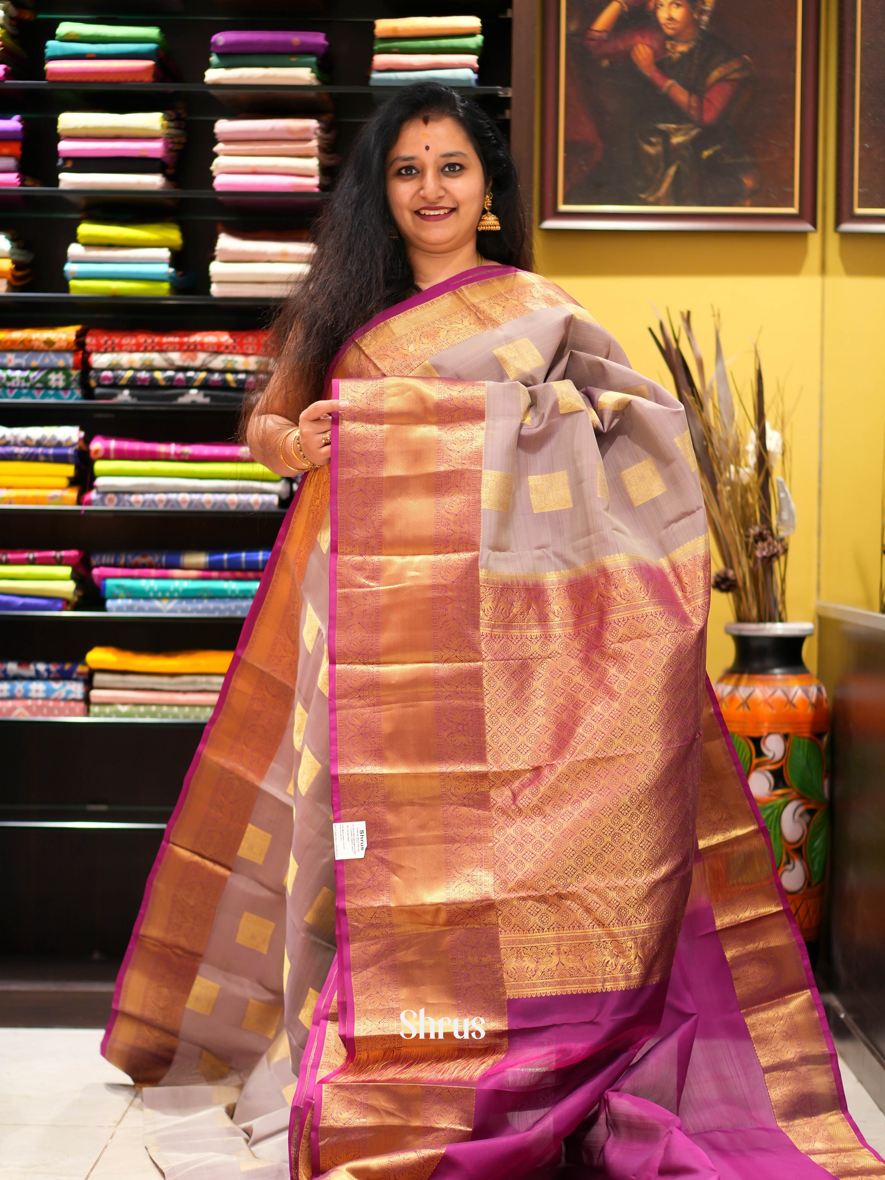 Mild Lavender & Purple - Kanchipuram halfpure Saree