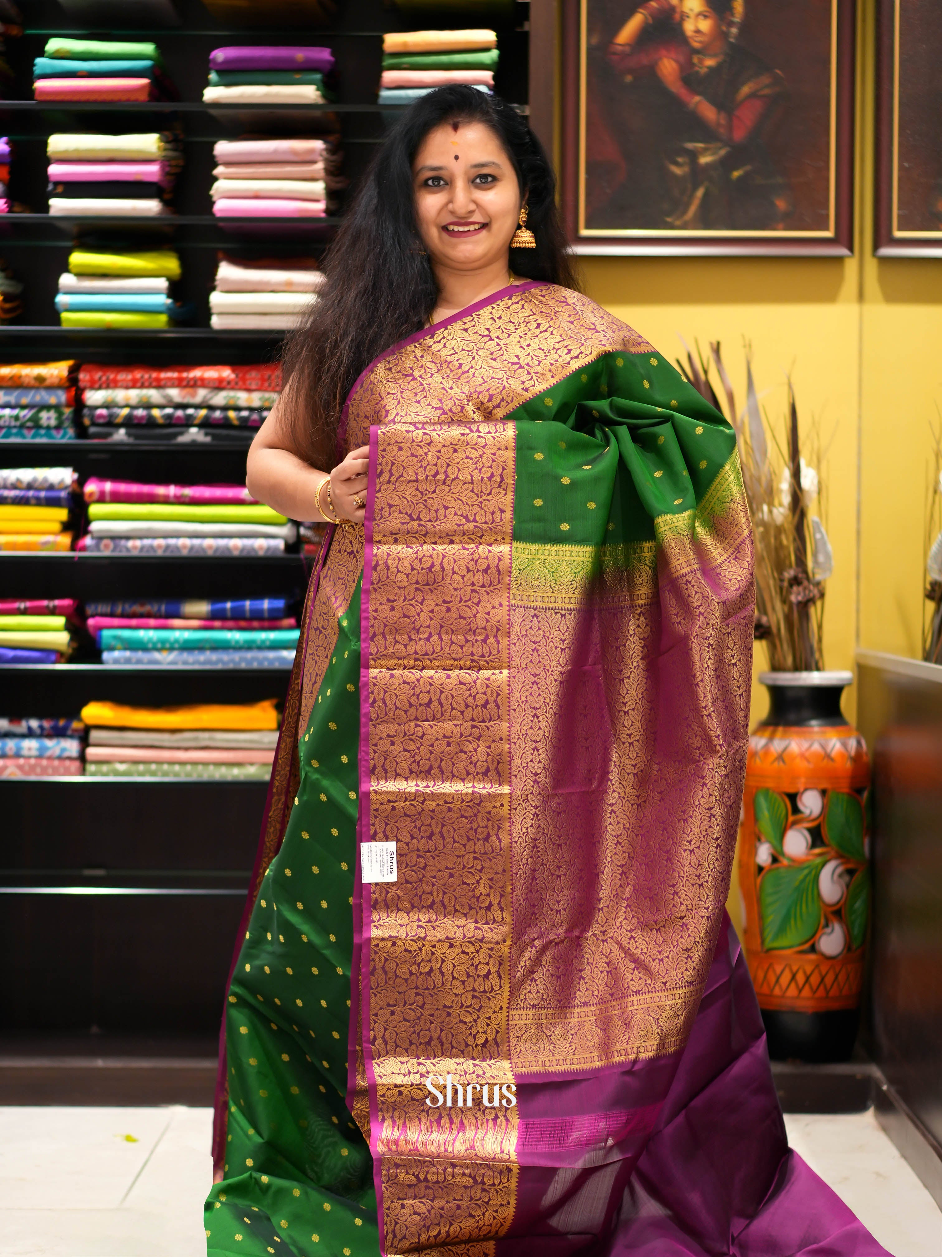 Green & Purple - Kanchipuram halfpure Saree