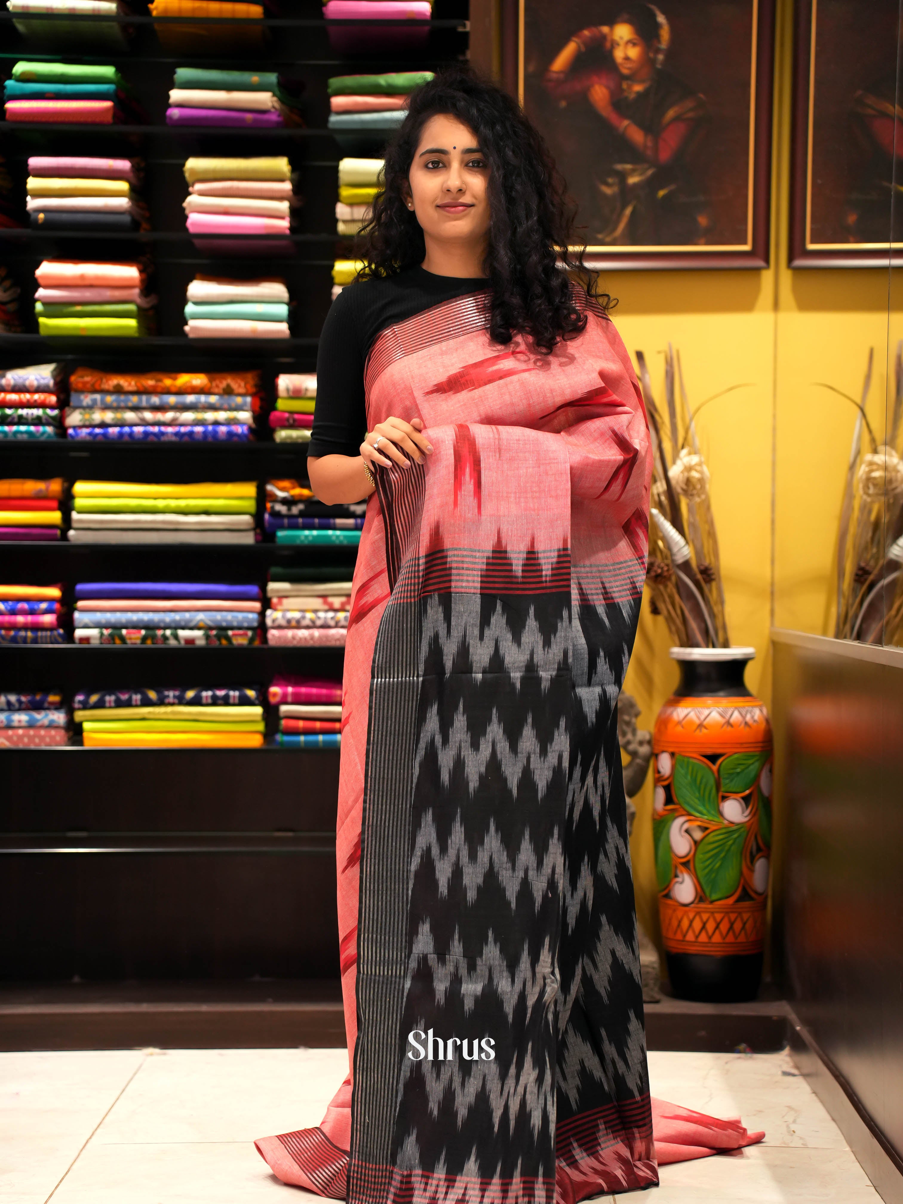 Pink & Black - semi ikkat Saree