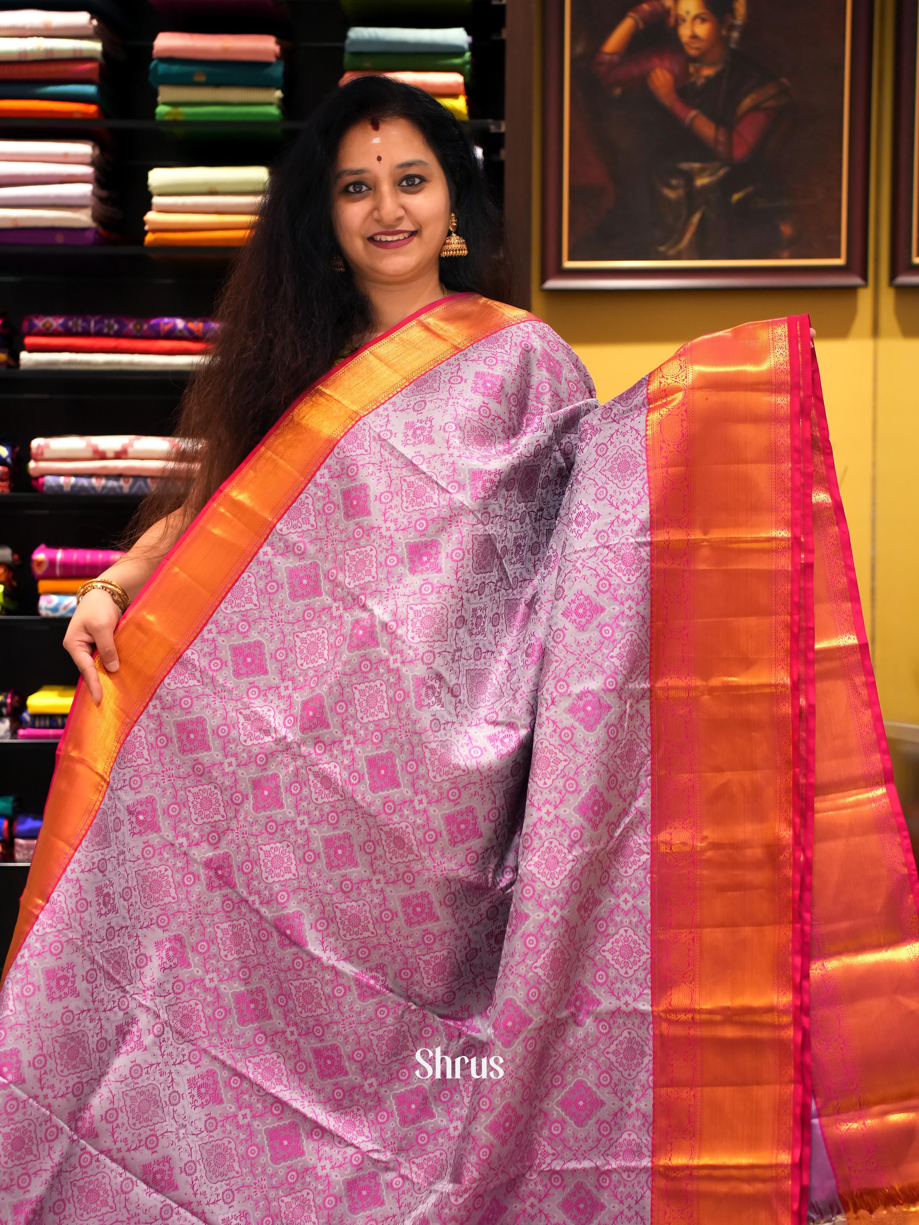 Grey & Red - Kanchipuram silk Saree