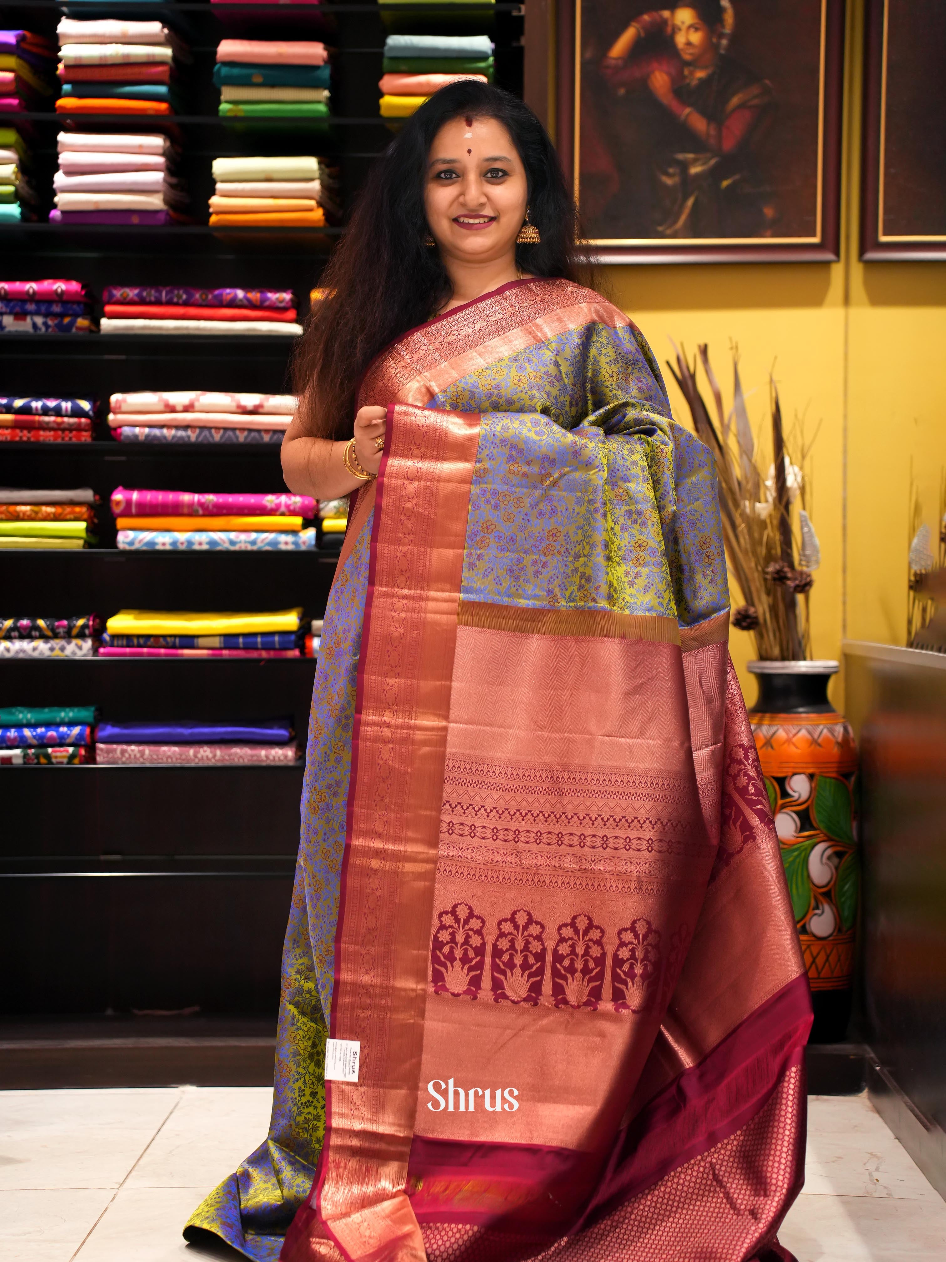 Double Shaded green & Maroon- Kanchipuram silk Saree