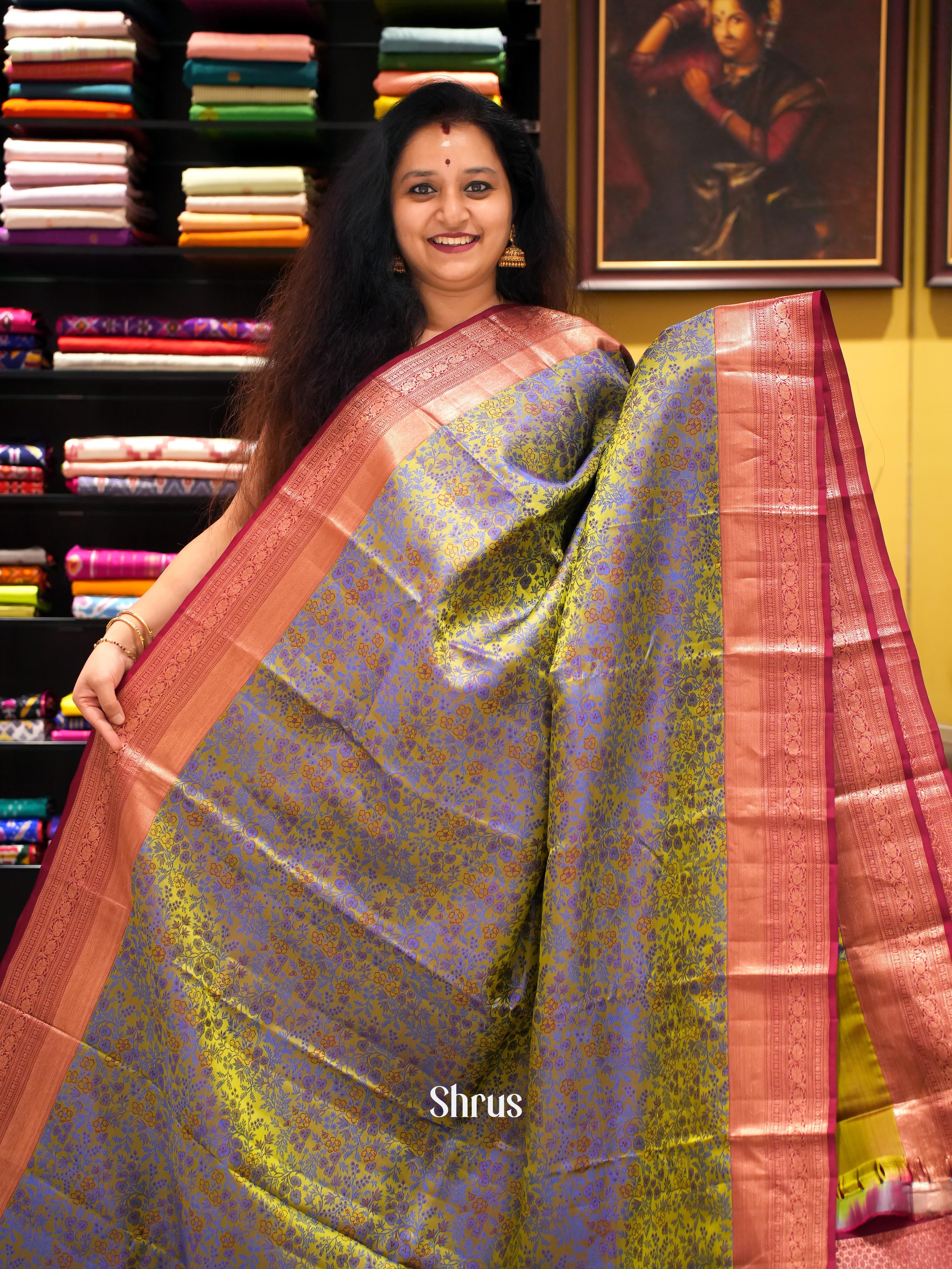 Double Shaded green & Maroon- Kanchipuram silk Saree