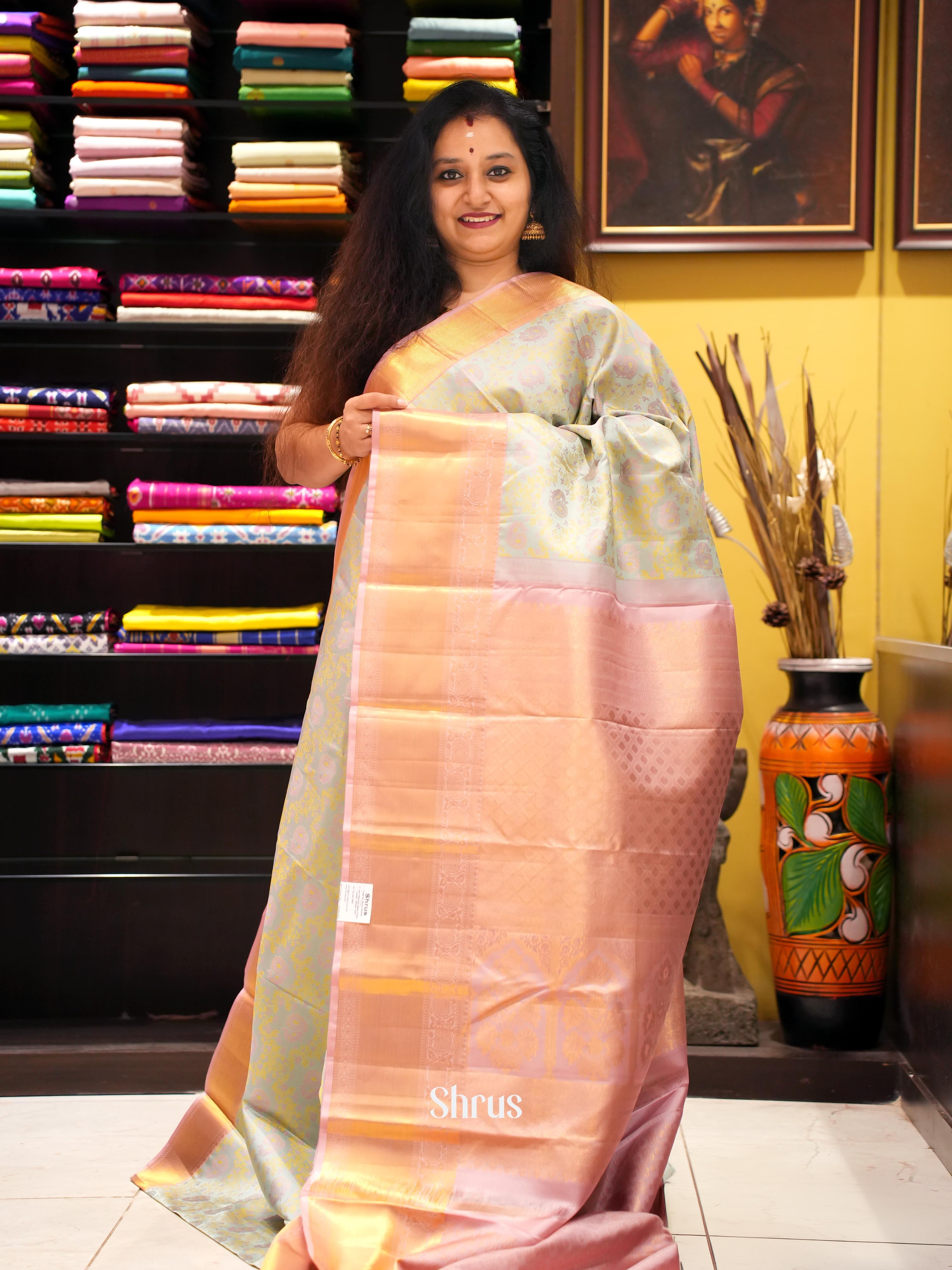 Pastel Green & Peach- Kanchipuram silk Saree