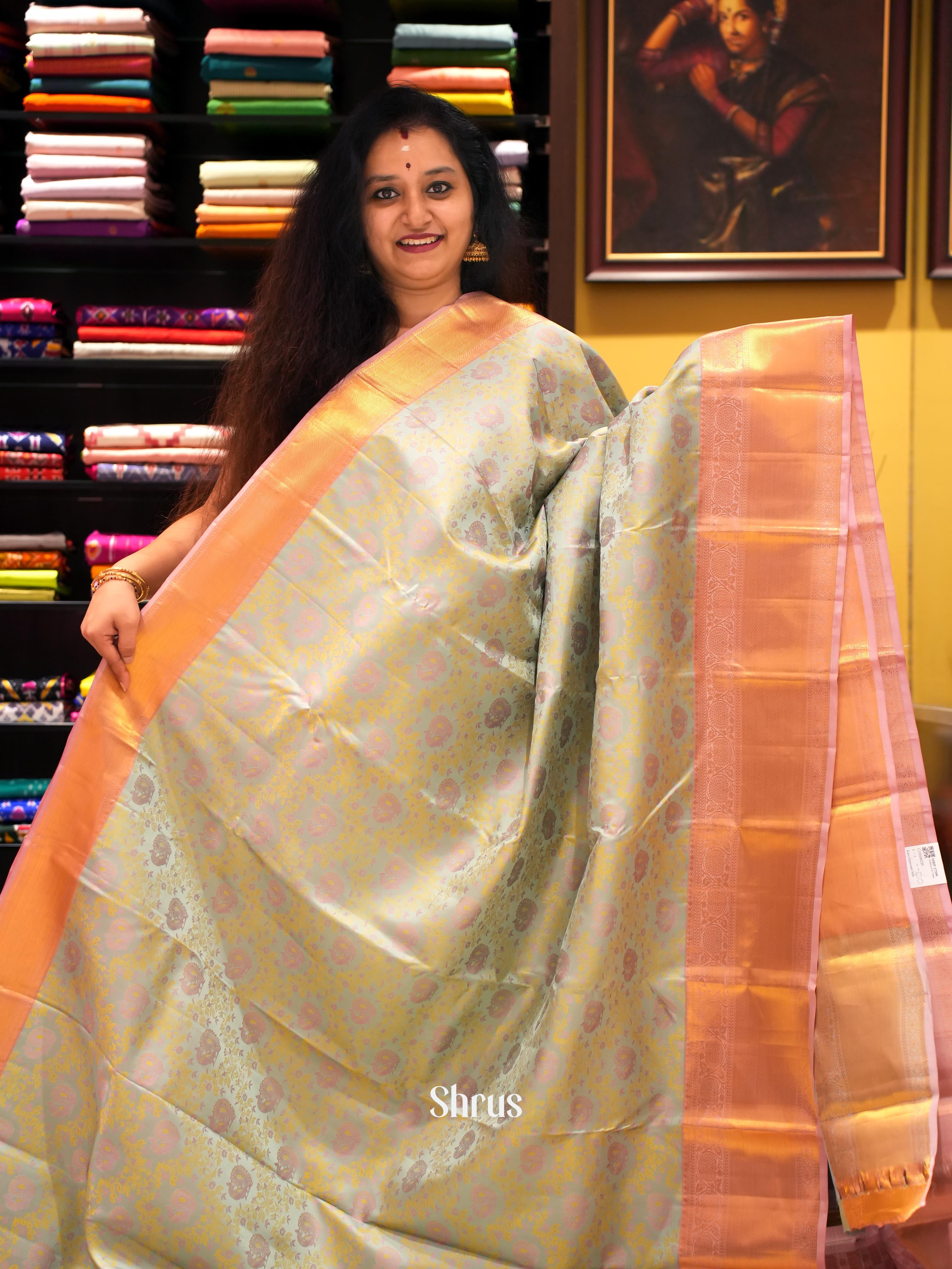 Pastel Green & Peach- Kanchipuram silk Saree