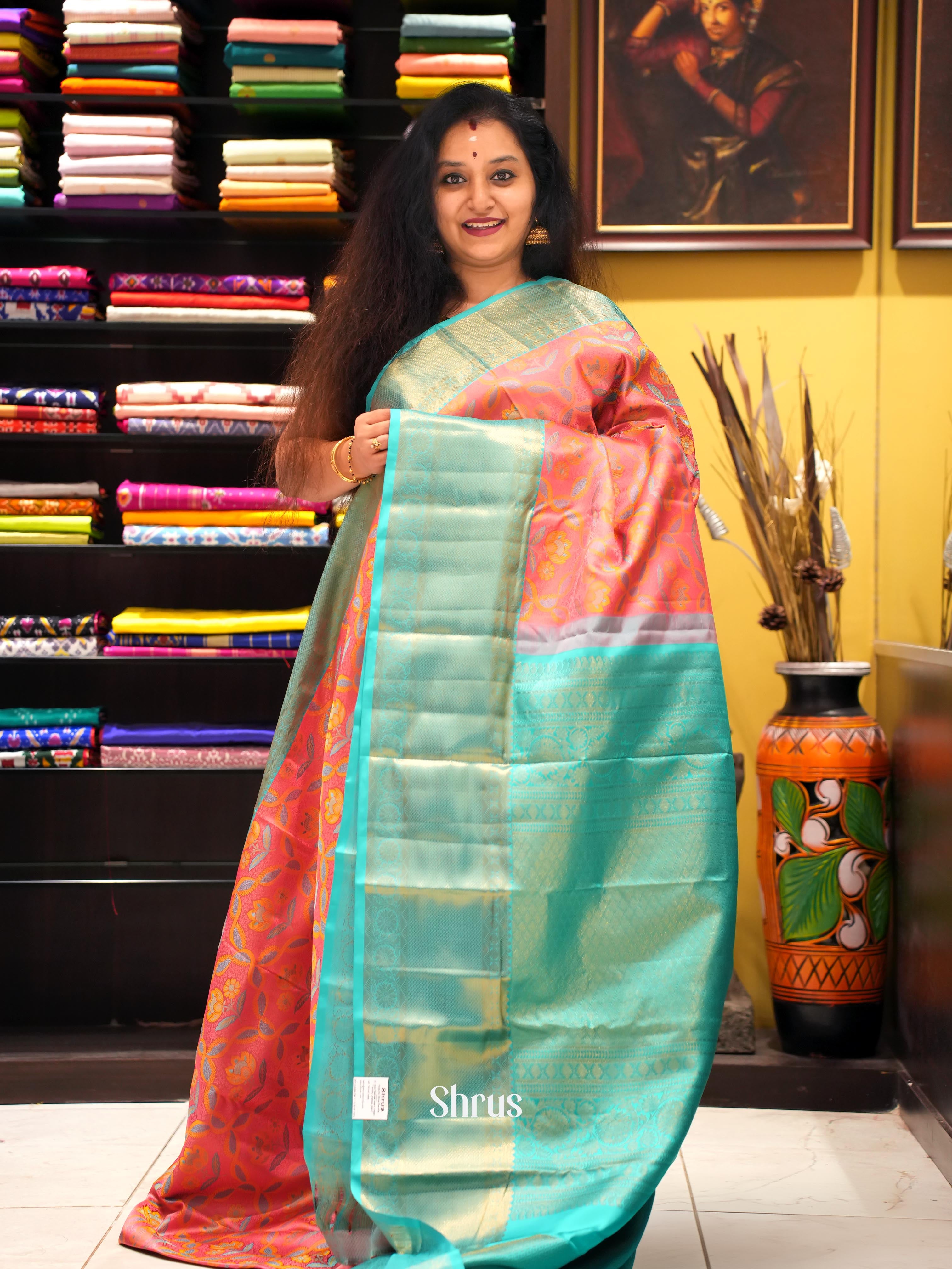 Red & Teal - Kanchipuram silk Saree