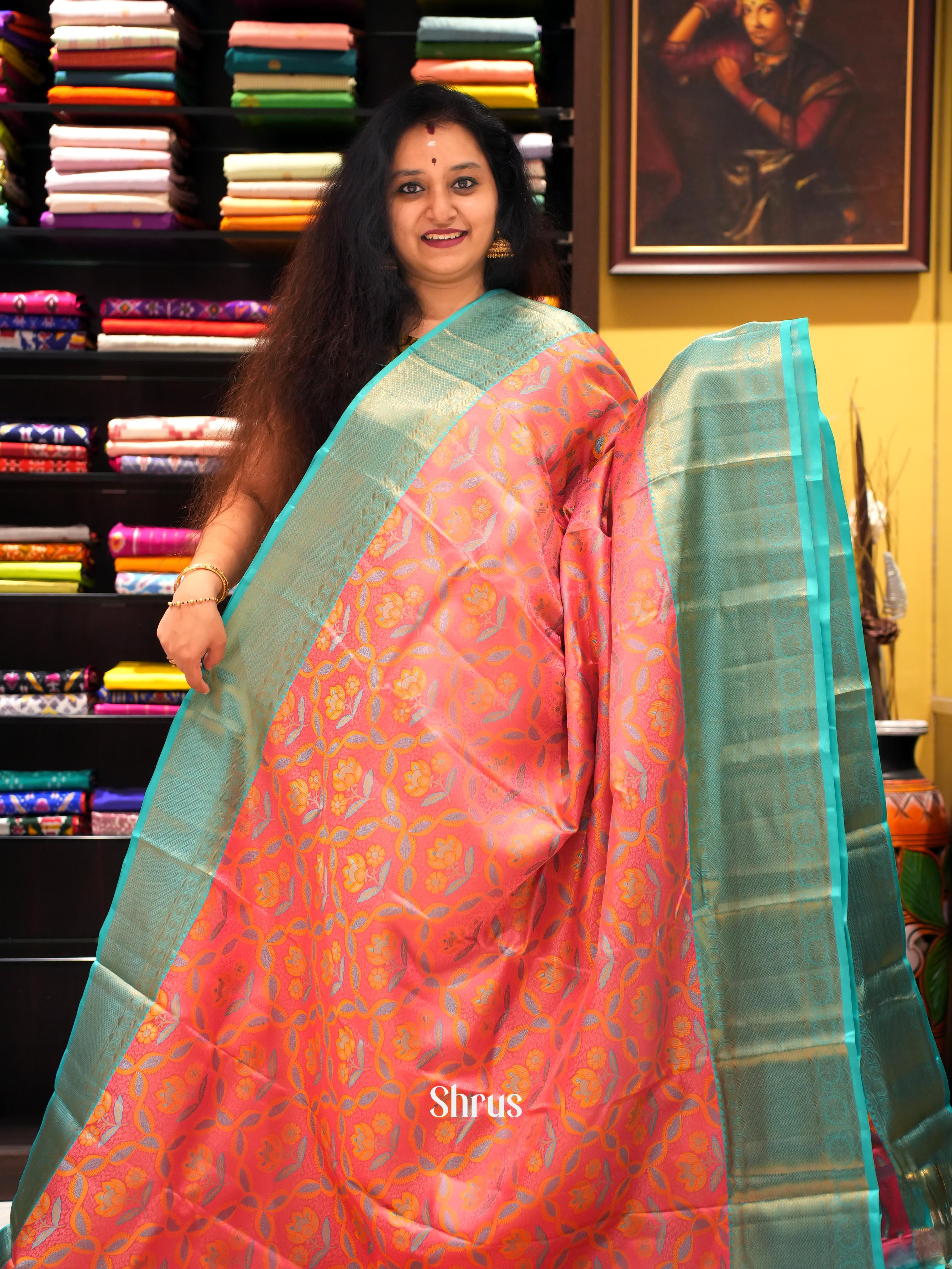 Red & Teal - Kanchipuram silk Saree