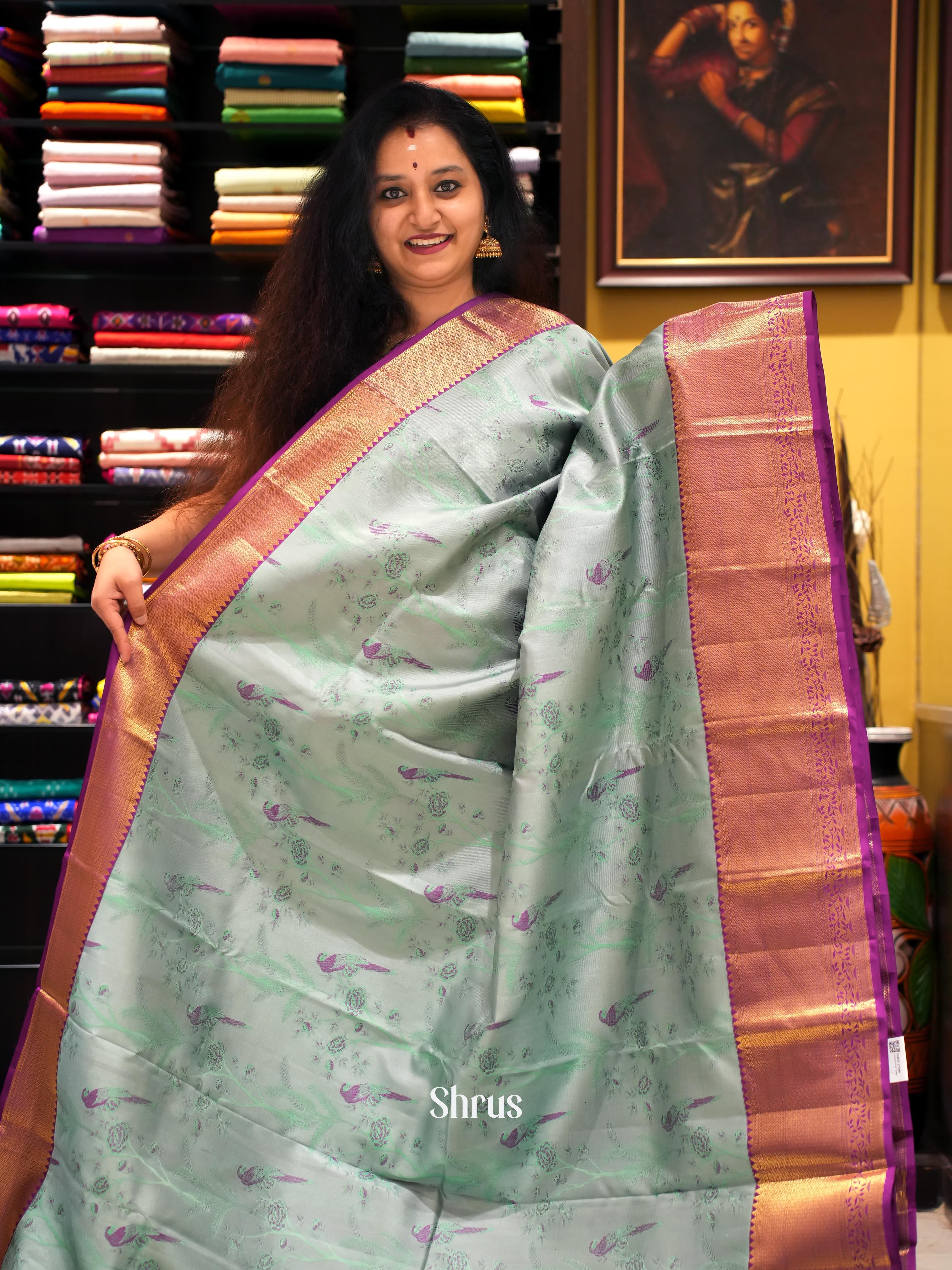 Pastel Green & Purple - Kanchipuram silk Saree