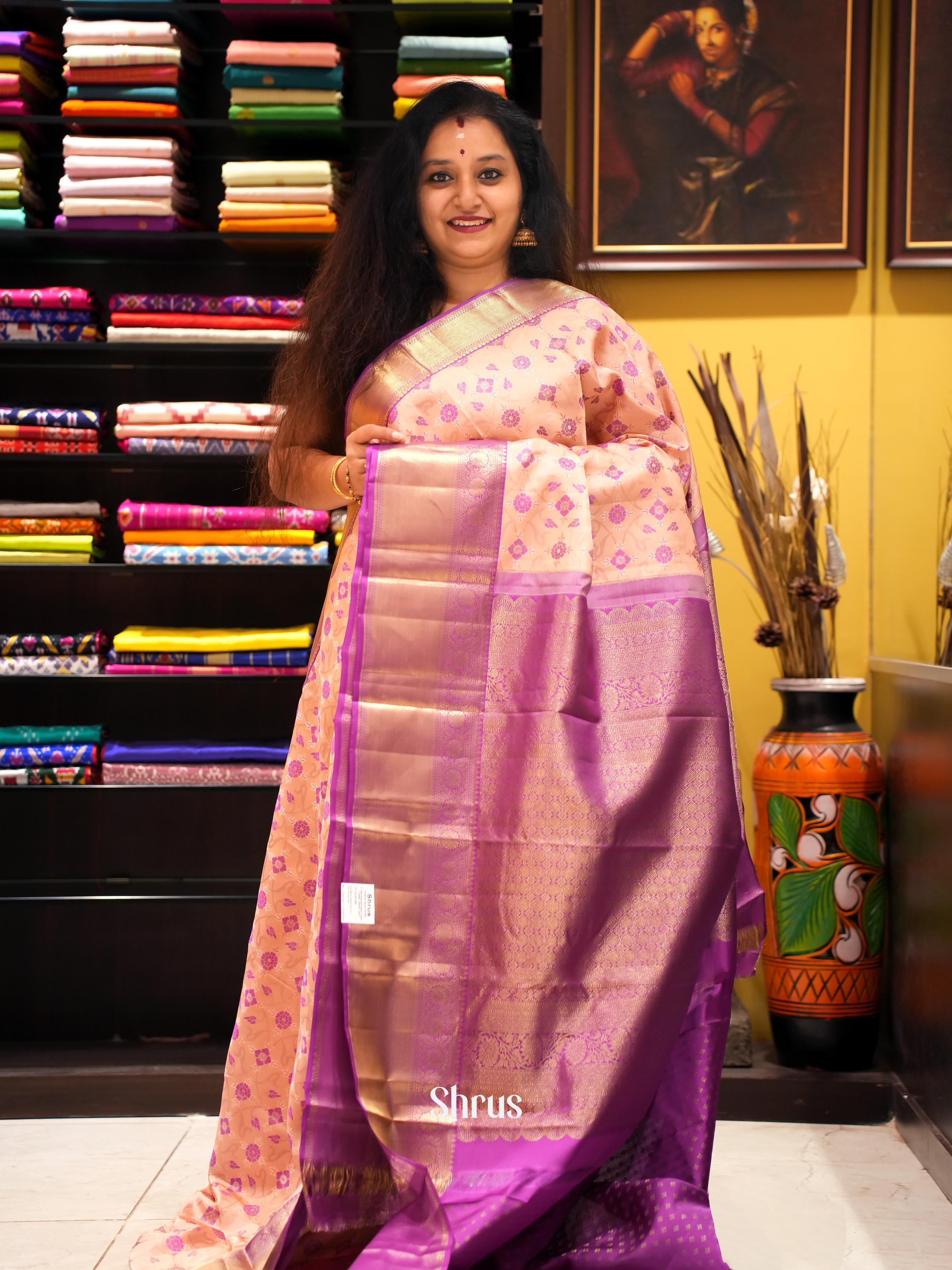 Peach & Purple - Kanchipuram silk Saree