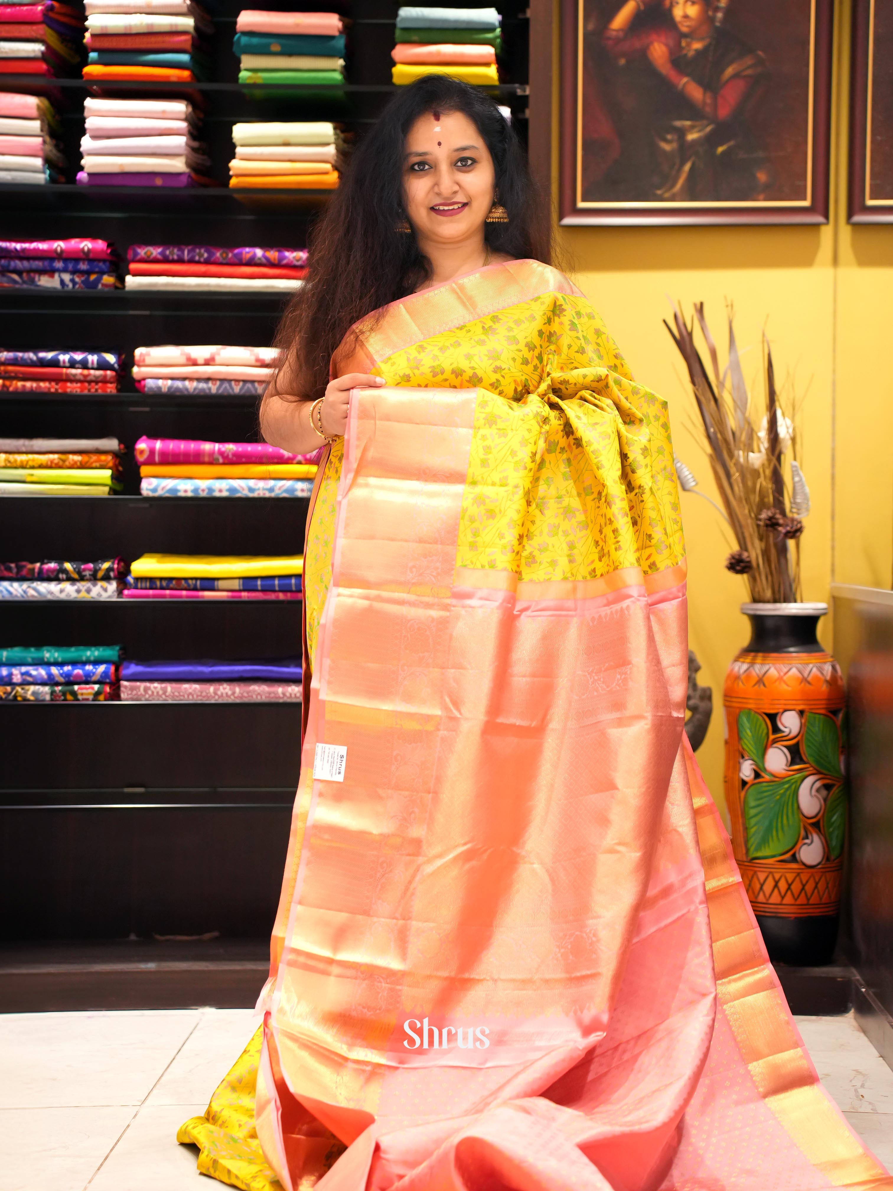 Yellow & Peach- Kanchipuram silk Saree