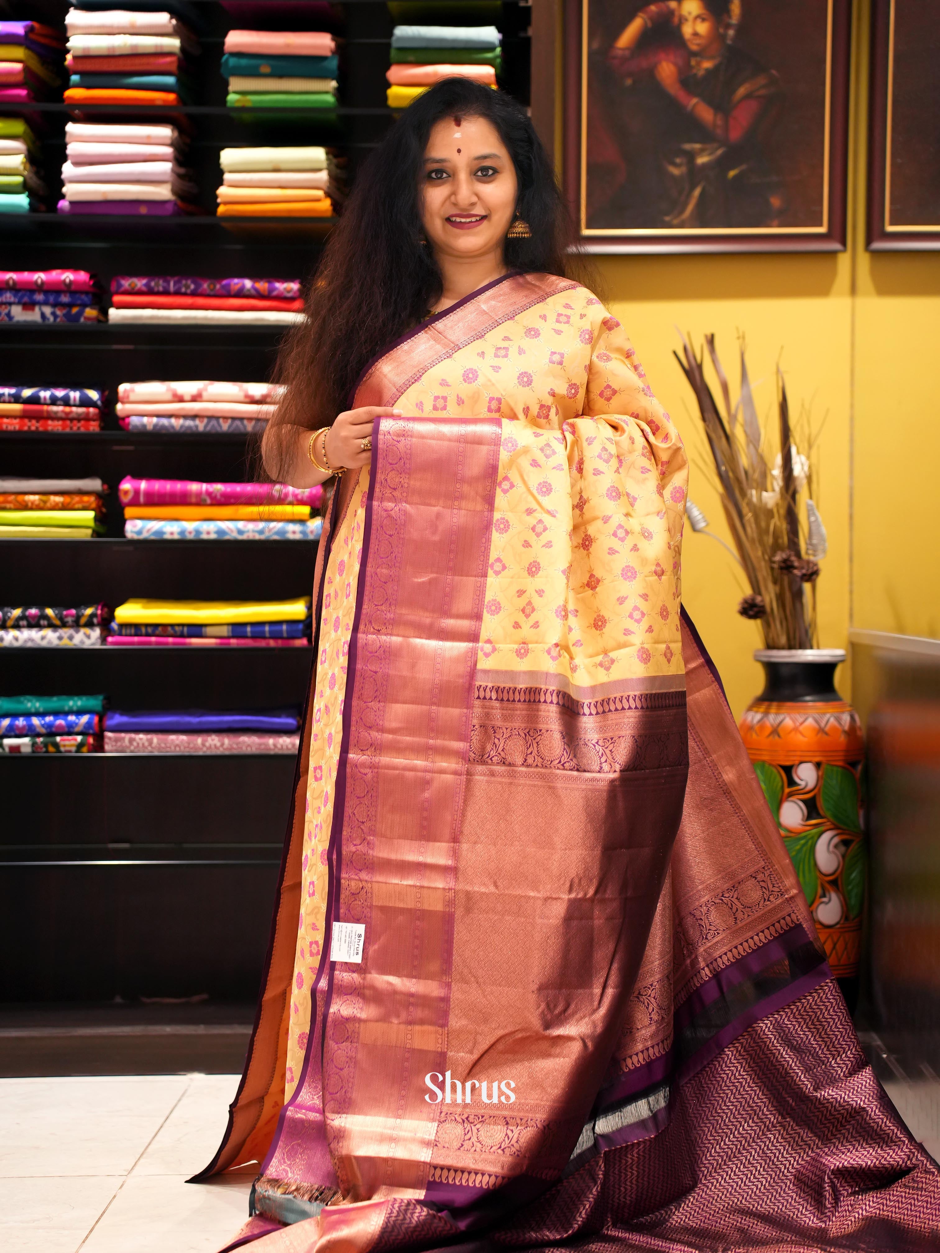 Yellow & Maroon - Kanchipuram silk Saree