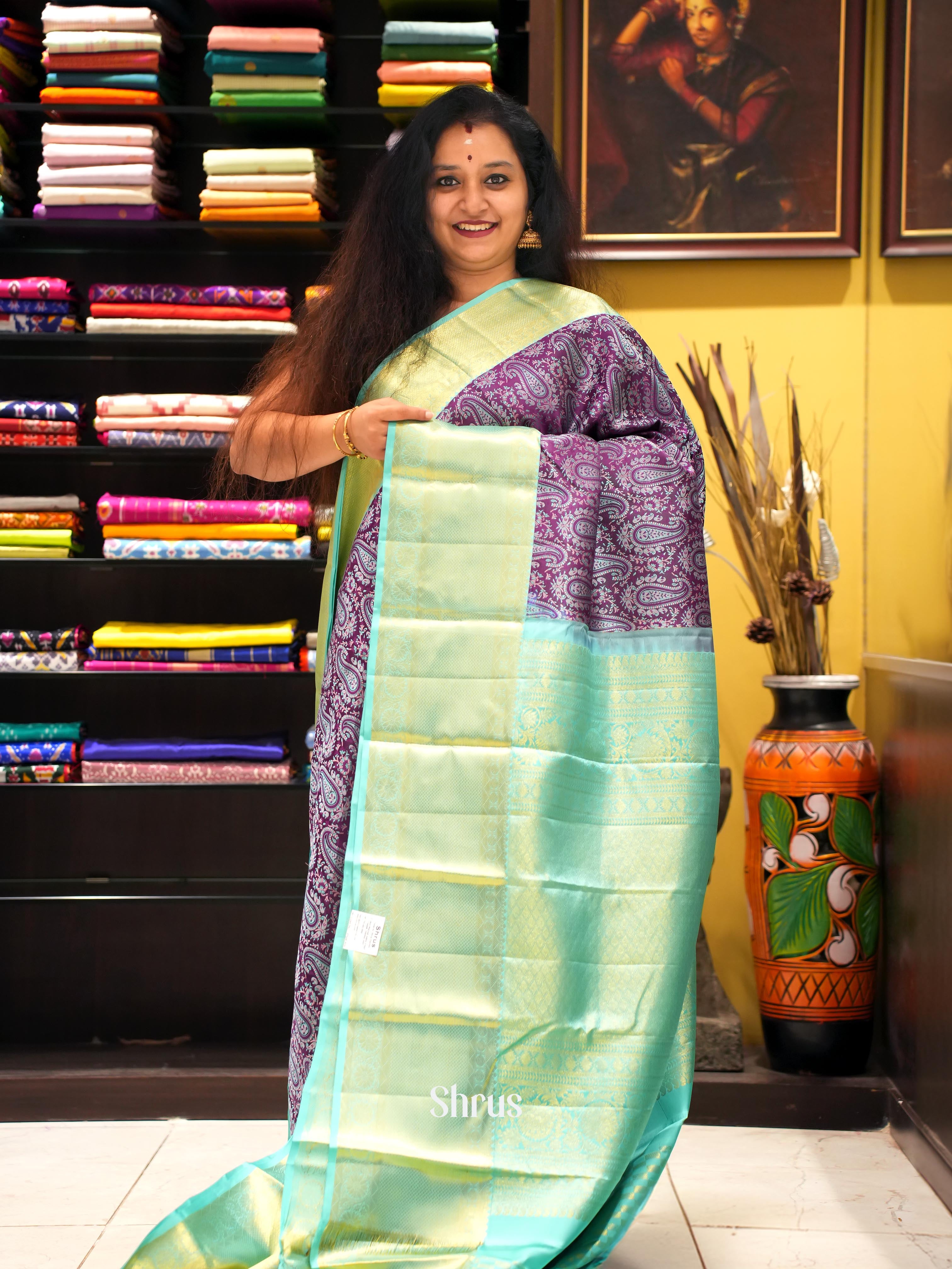 Violet & Teal - Kanchipuram silk Saree