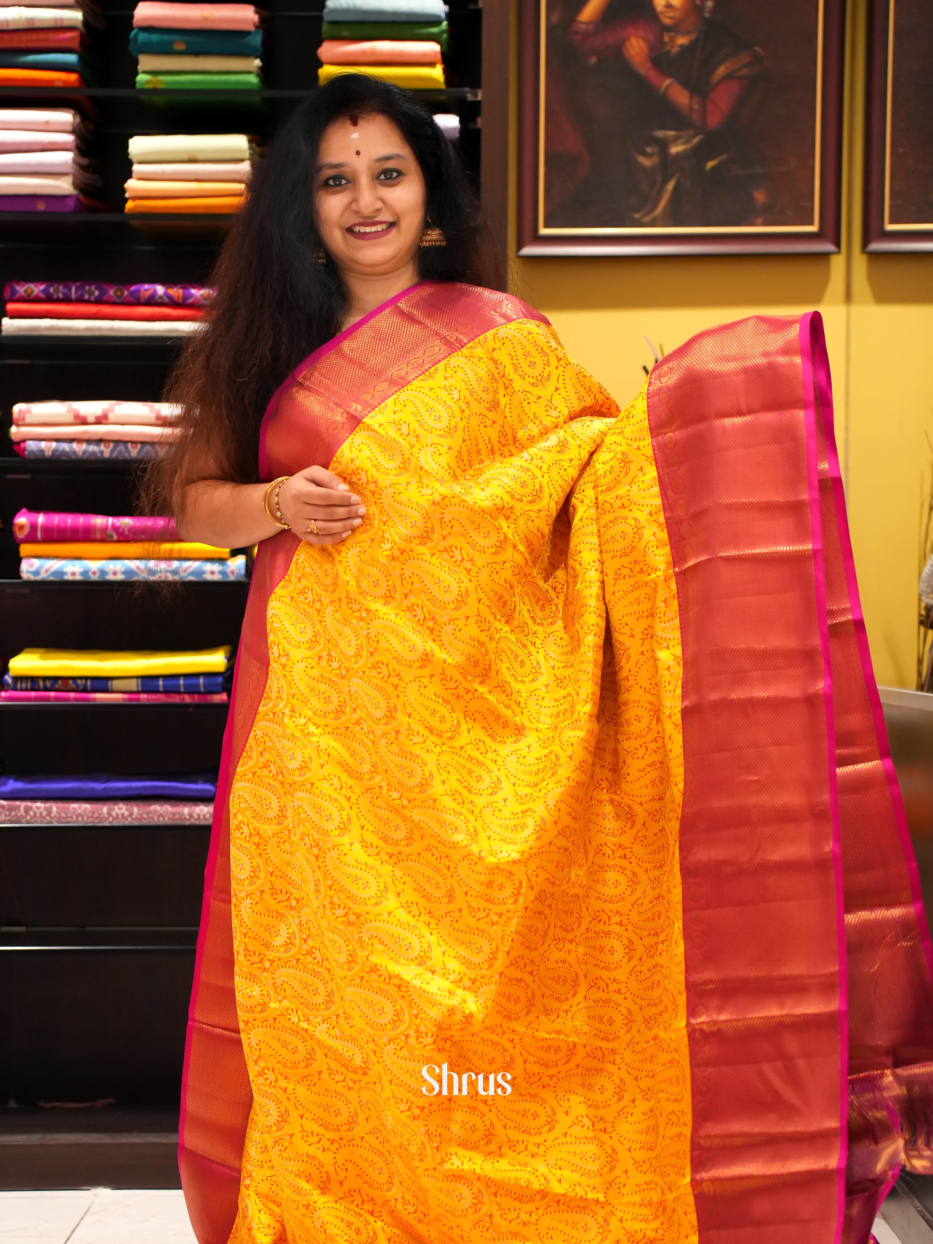 Yellow & Pink - Kanchipuram silk Saree