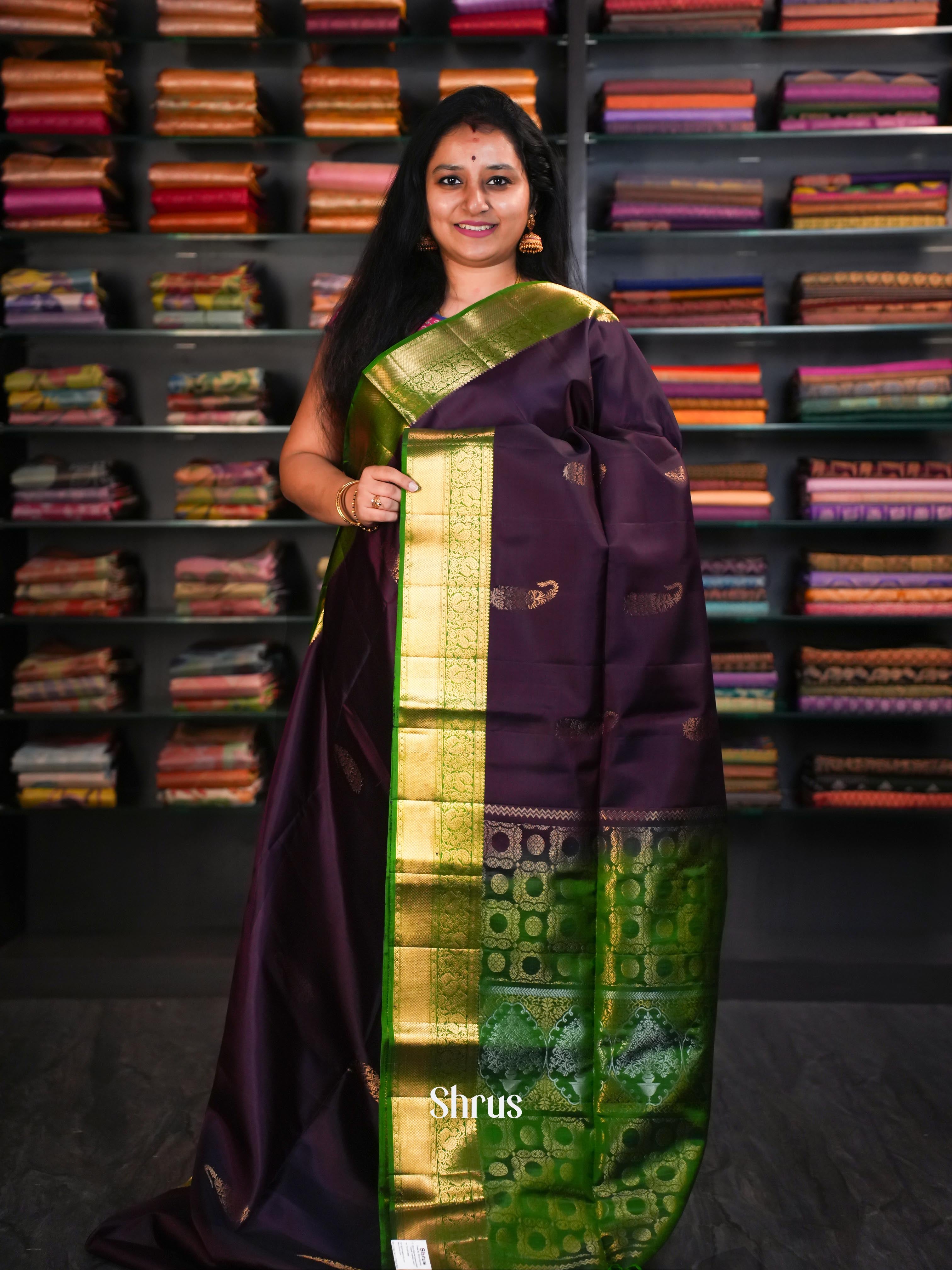 Deep Maroon & Green  - Soft Silk Saree