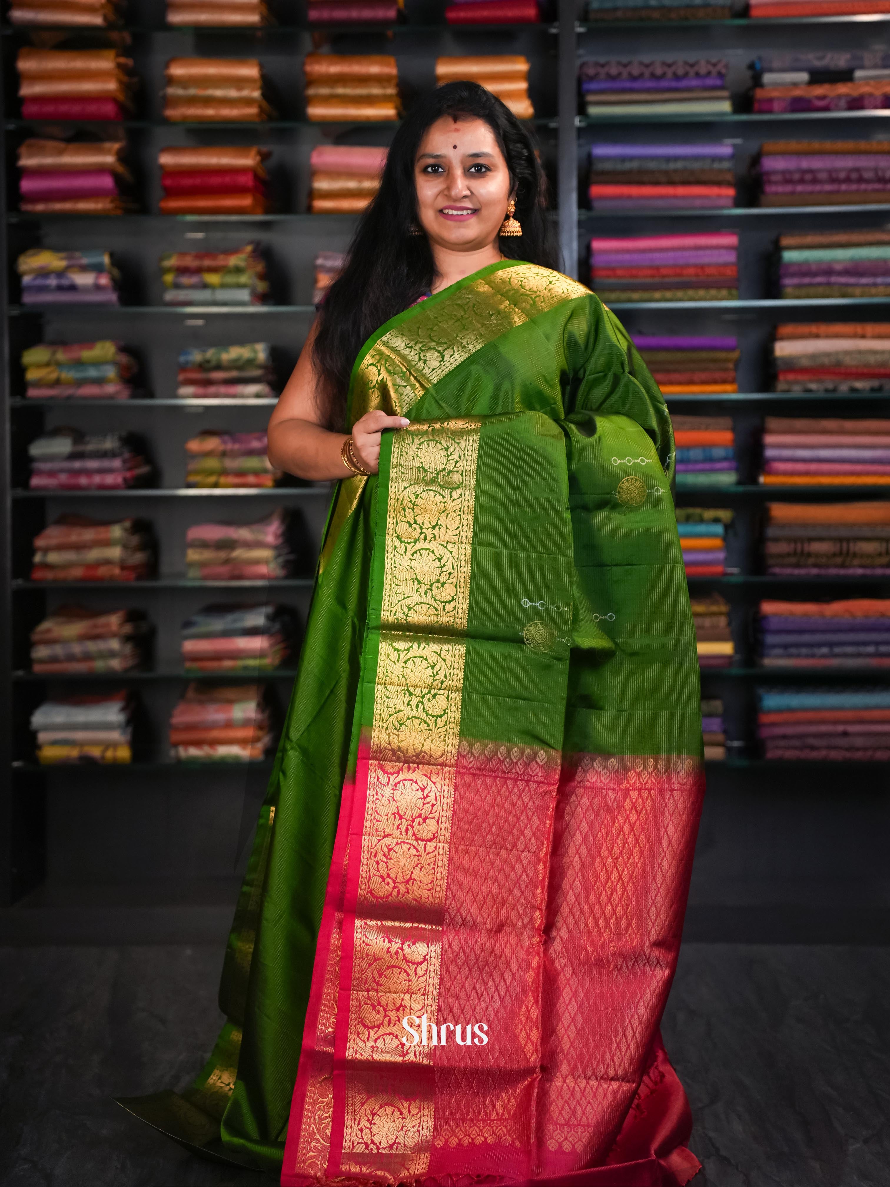 Green & Maroon - Soft Silk Saree