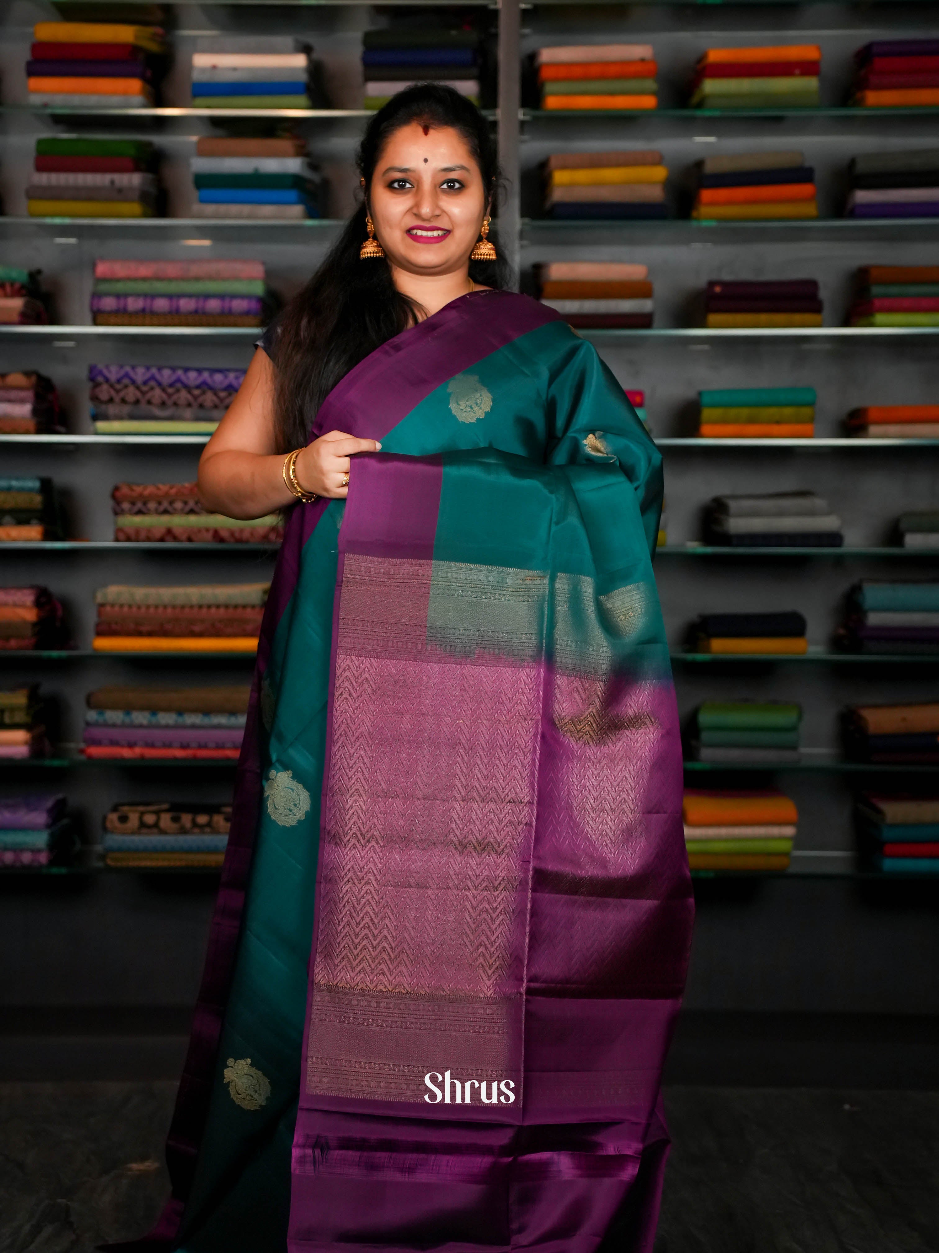 Dark Green & Deep Magenta - Softsilk-halfpure Saree