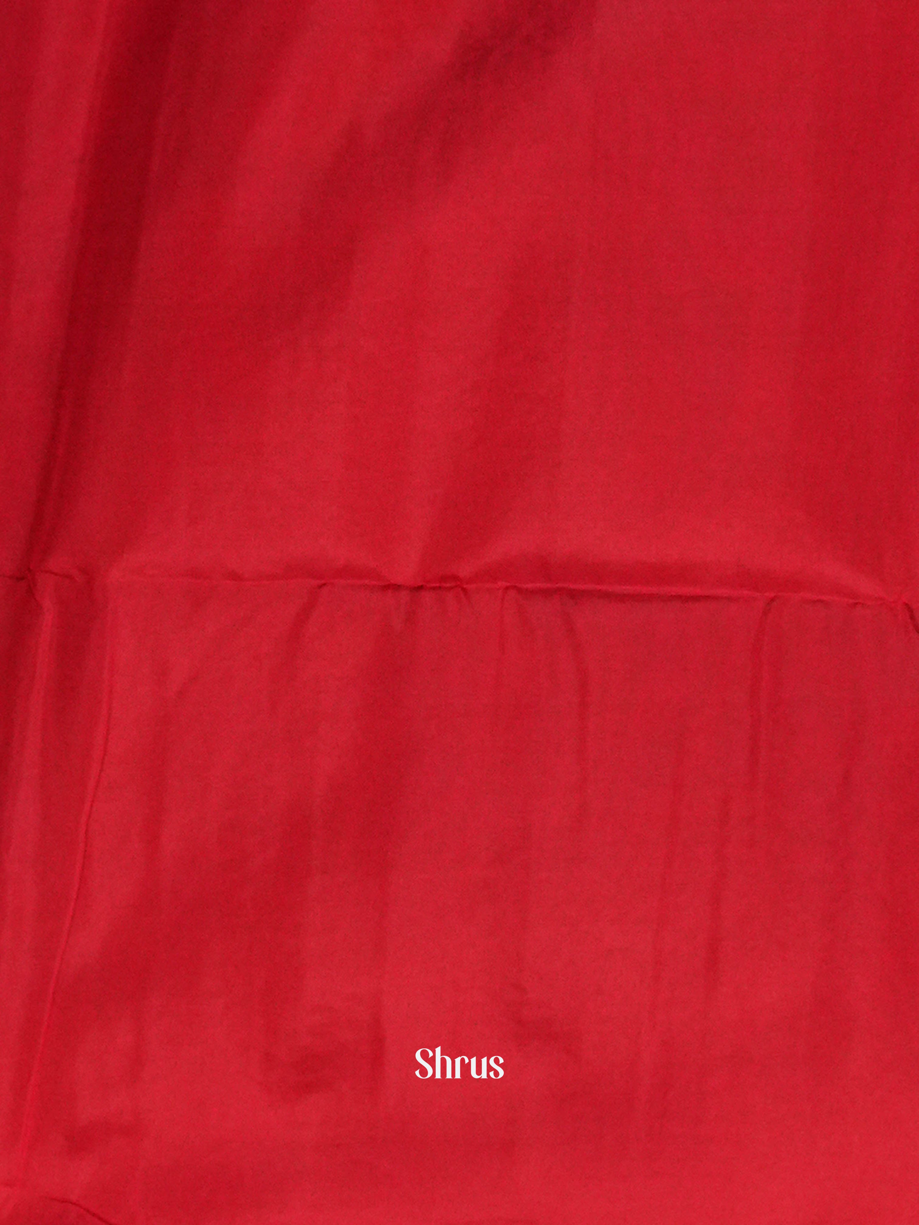 Dark Green & Red  - Softsilk-halfpure Saree