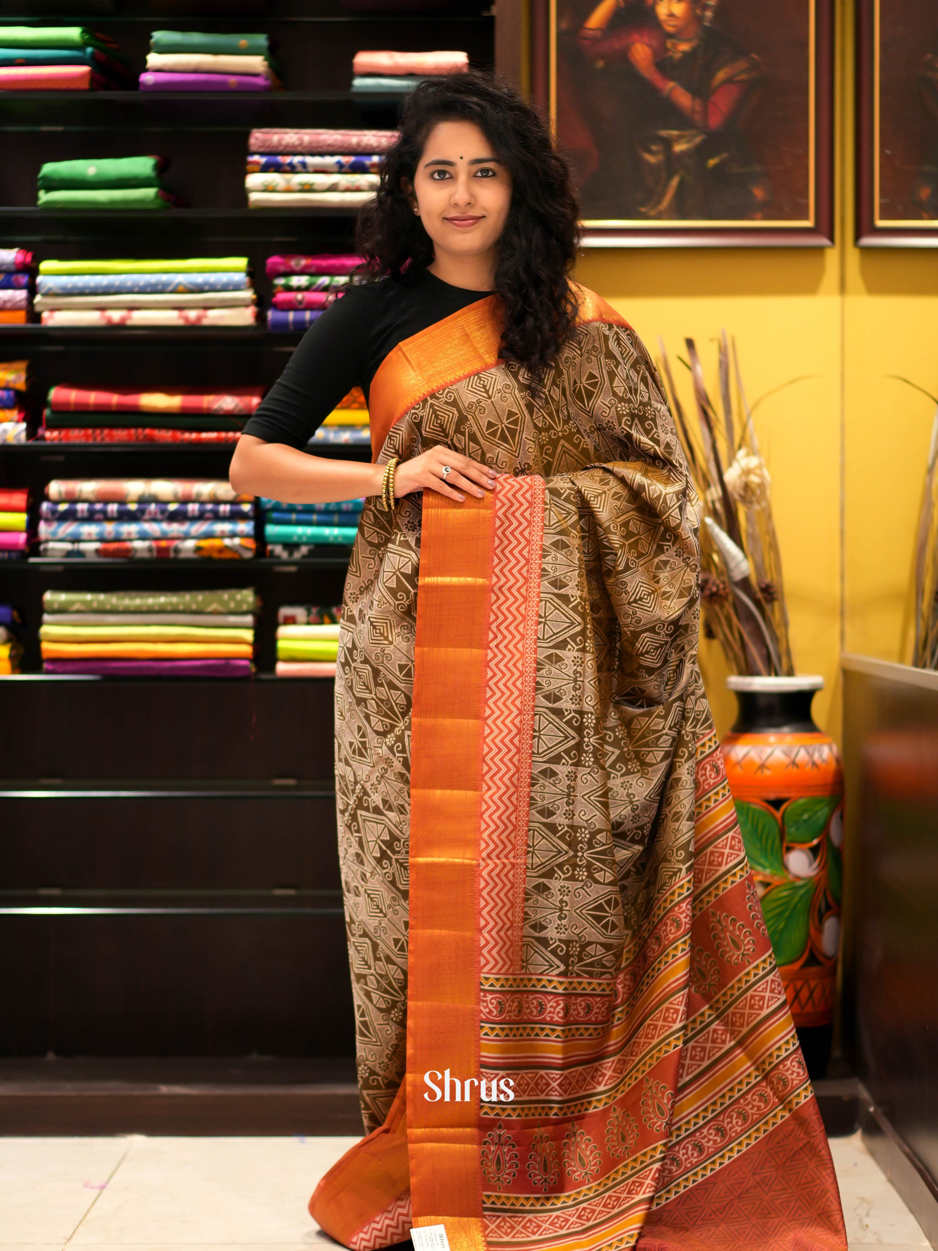 Brown & Orange - Semi patola Saree