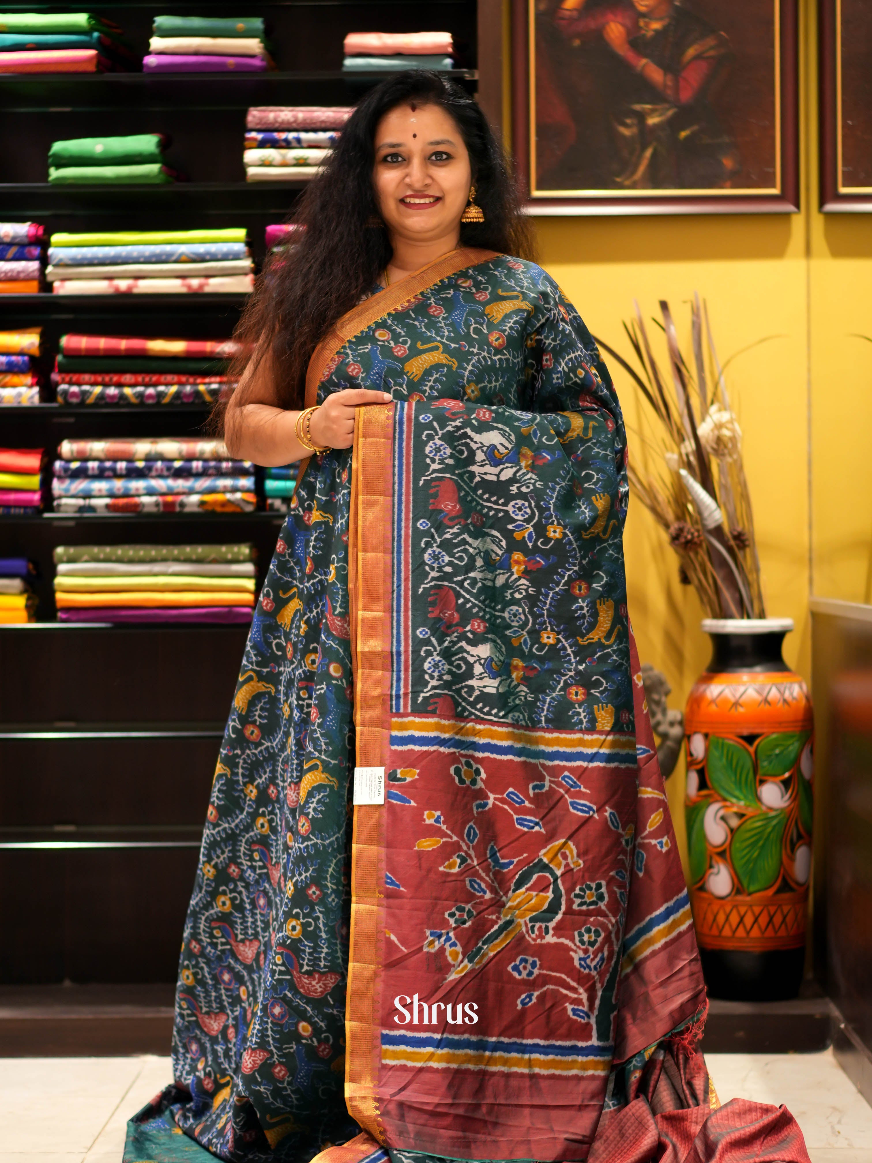 Green & Maroon - Semi patola Saree