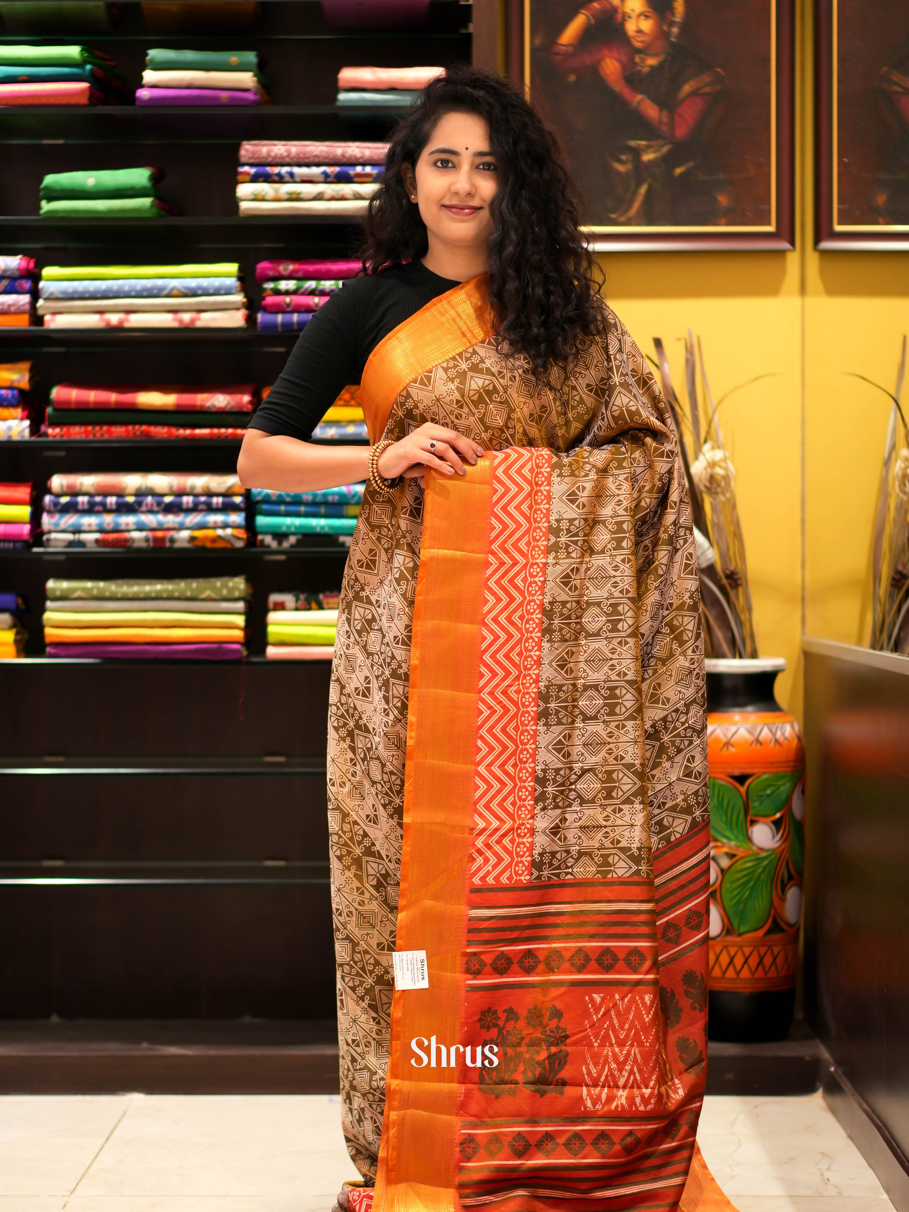 Brown & Orange - Semi patola Saree