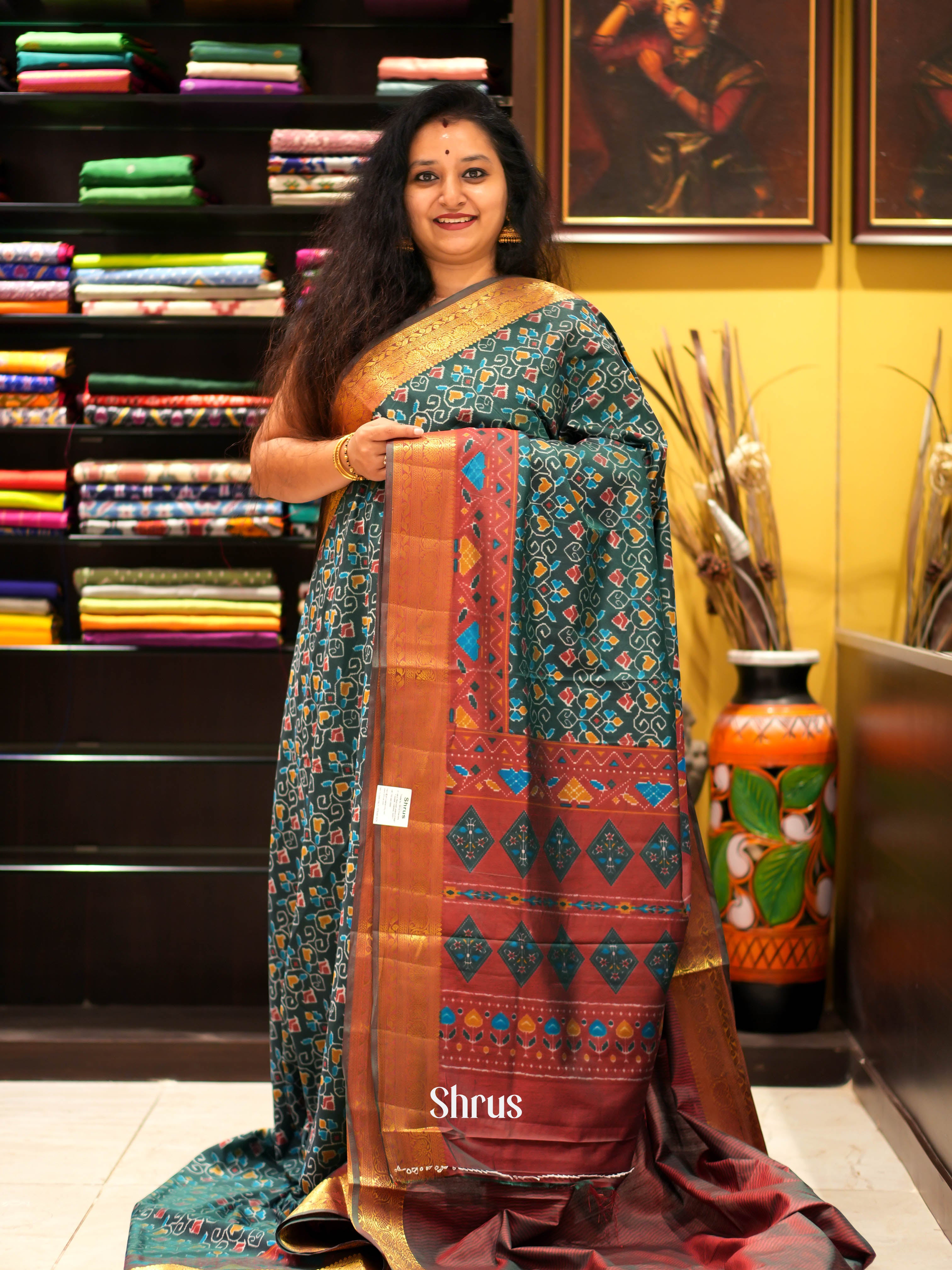 Green & Brown - Semi patola Saree