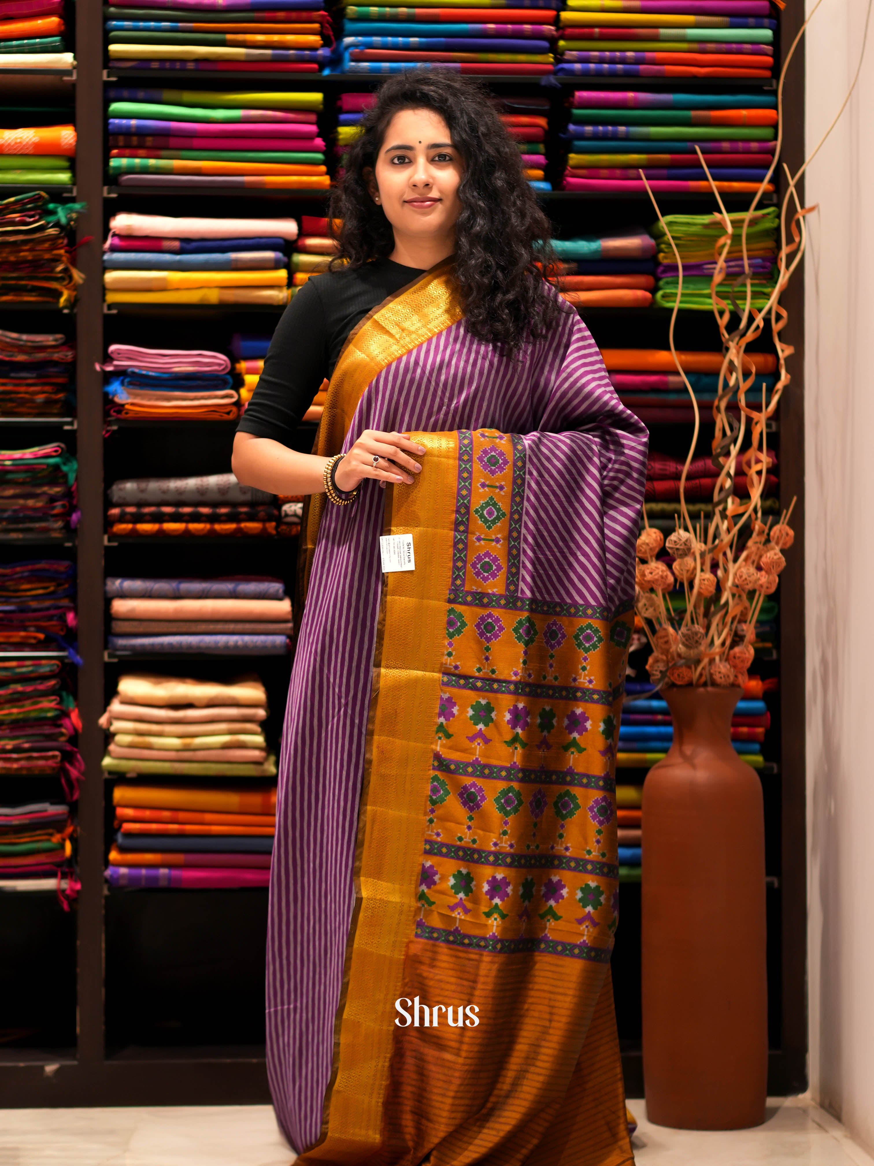 Purple & Brown - Semi patola Saree