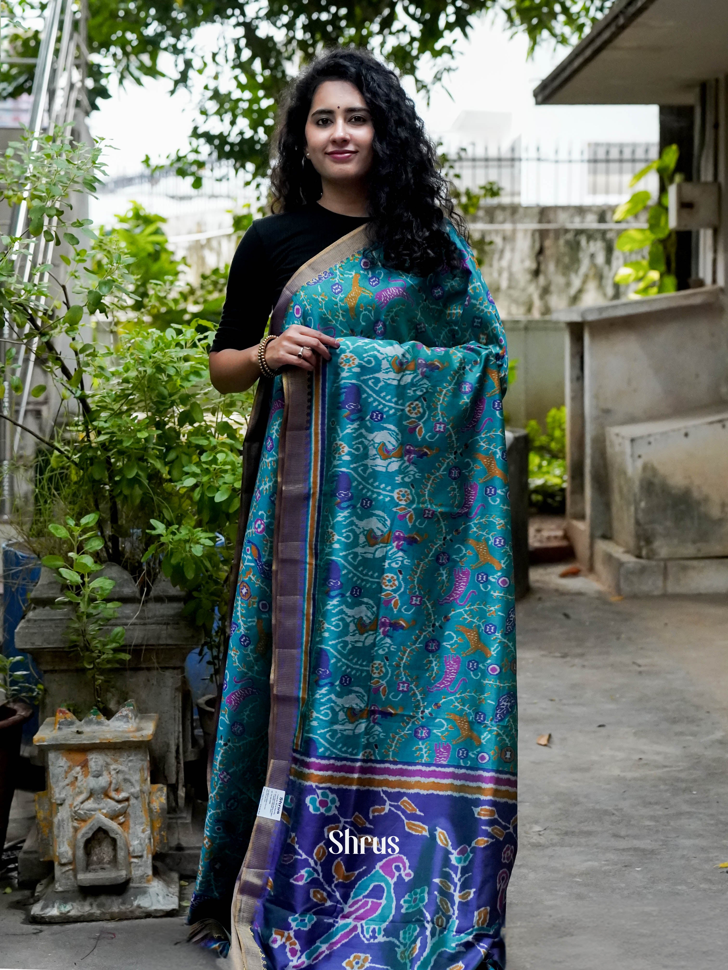 Teal & Purple - Semi Patola Saree