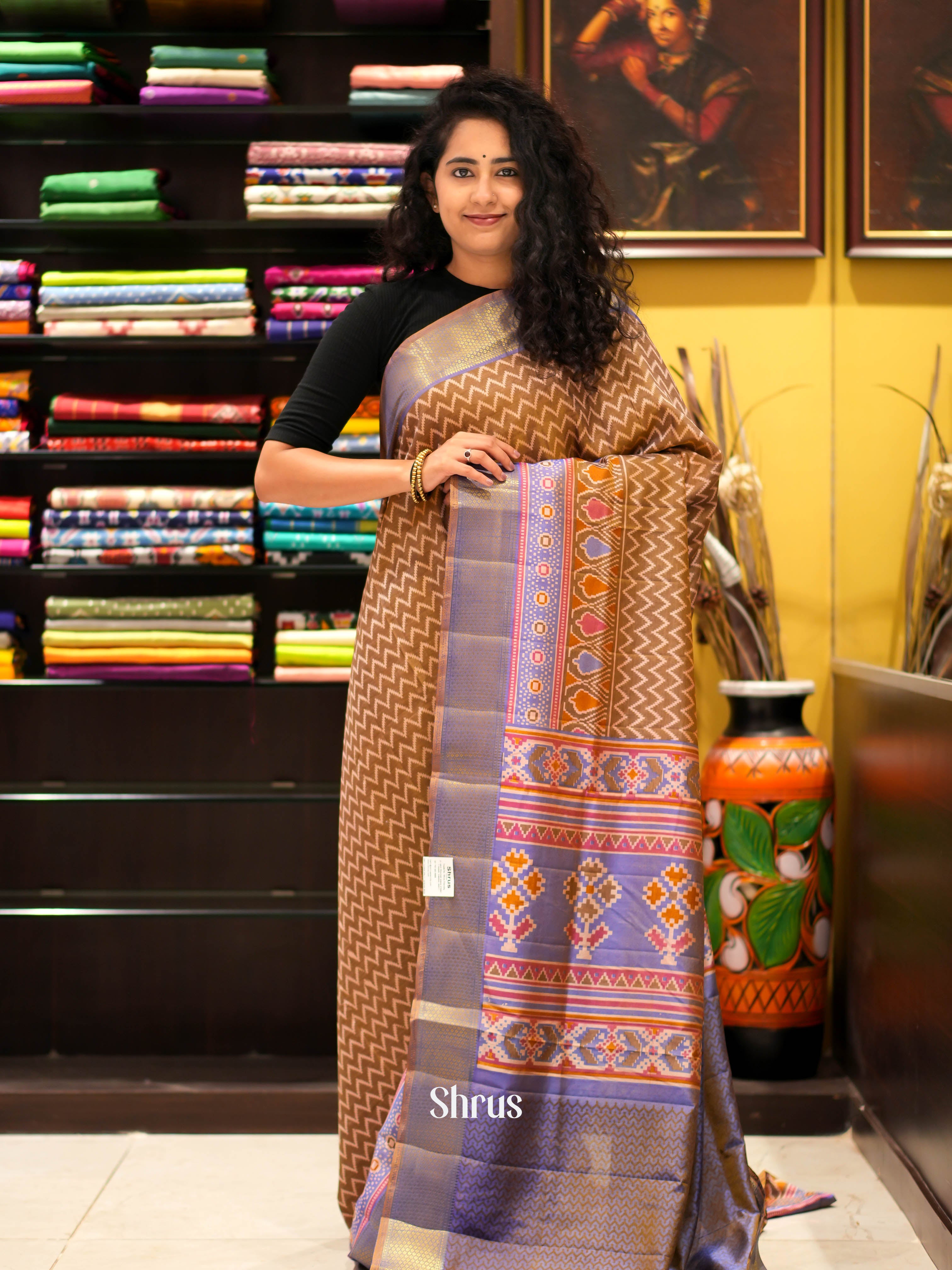 Brown & Purple - Semi patola Saree