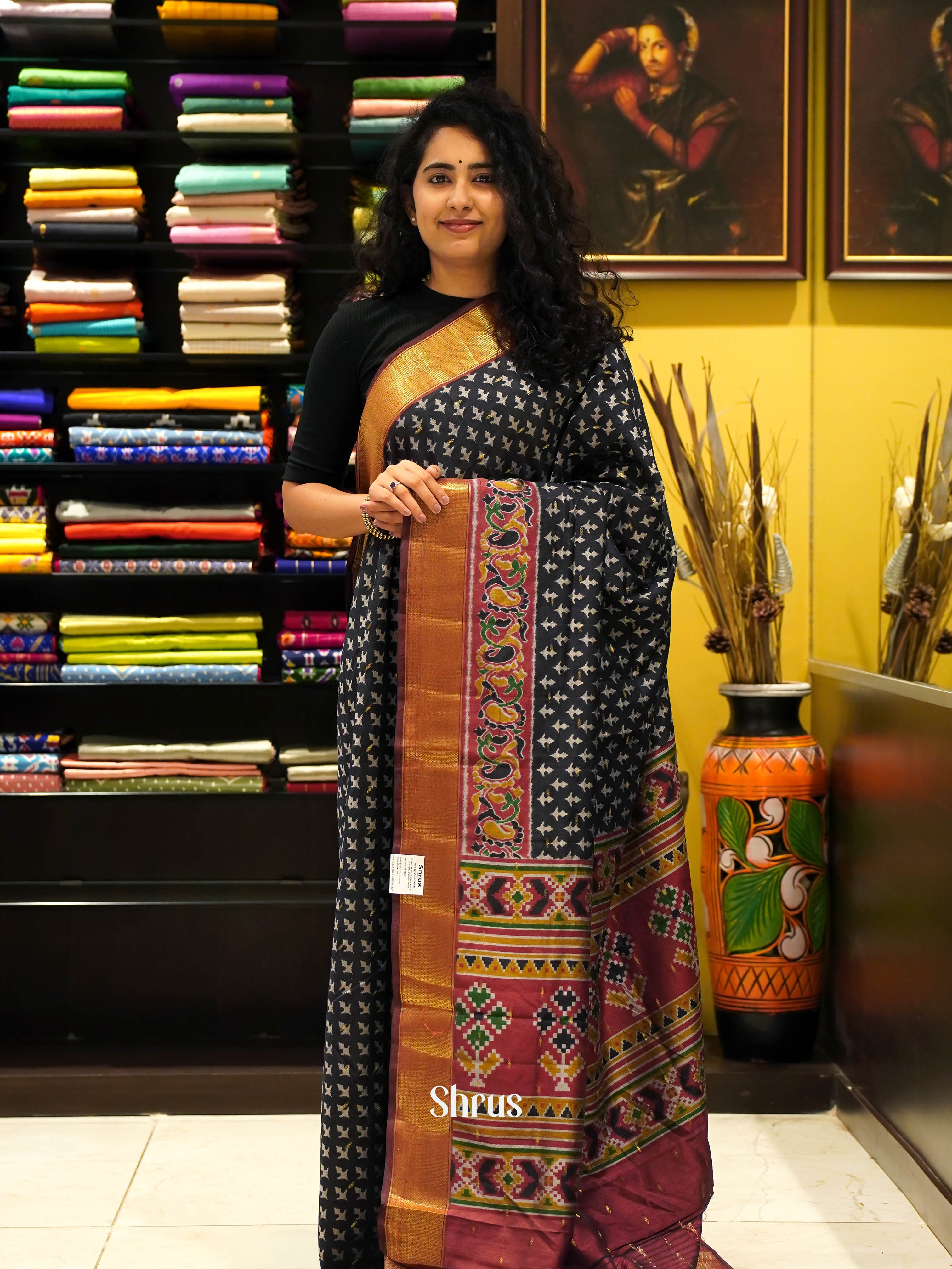 Black & Brown - Semi Patola Saree