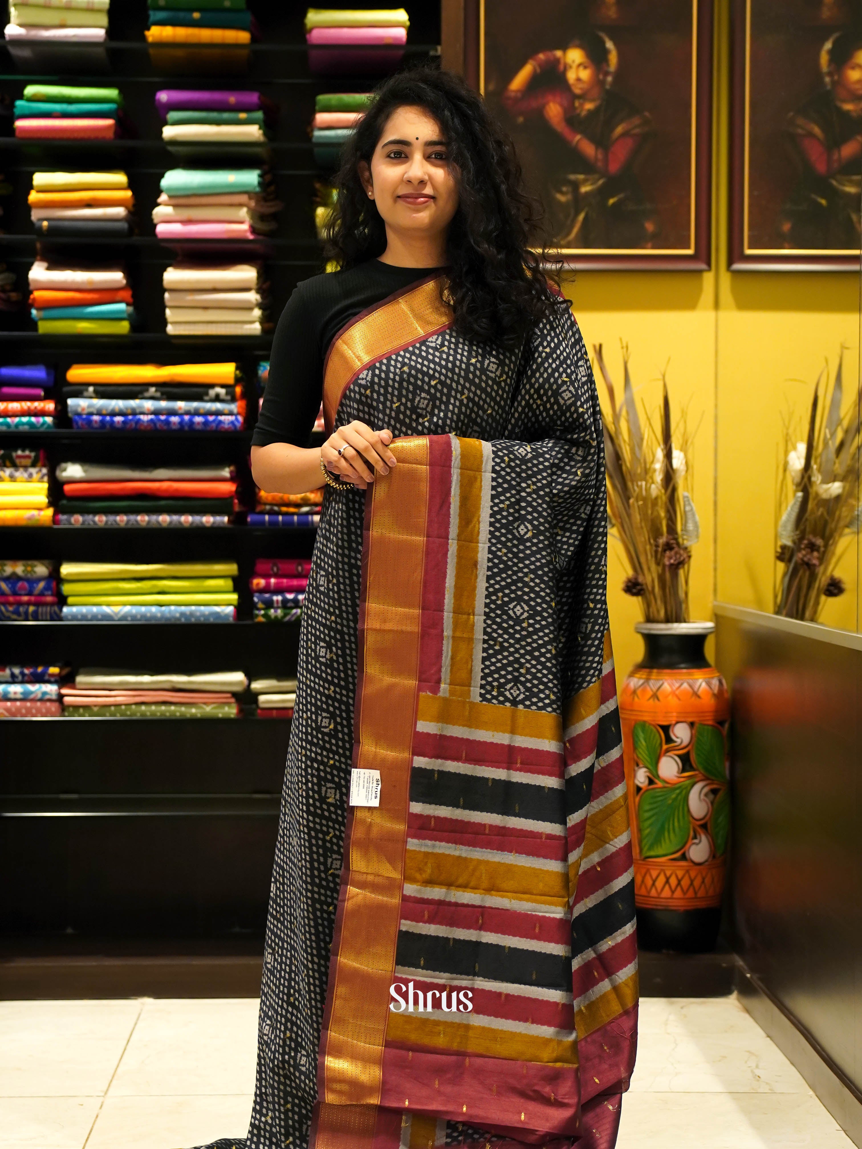 Black & Maroon - Semi Patola Saree