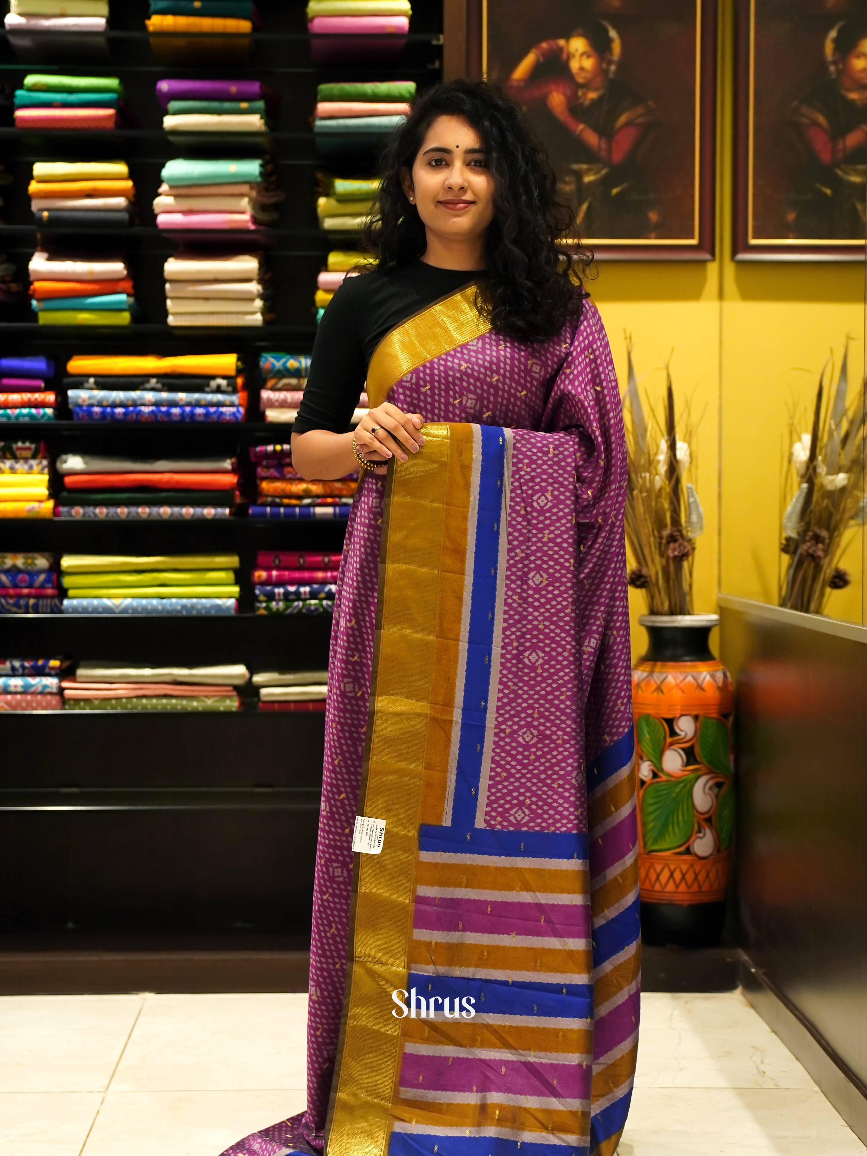 Purple & Brown - Semi Patola Saree