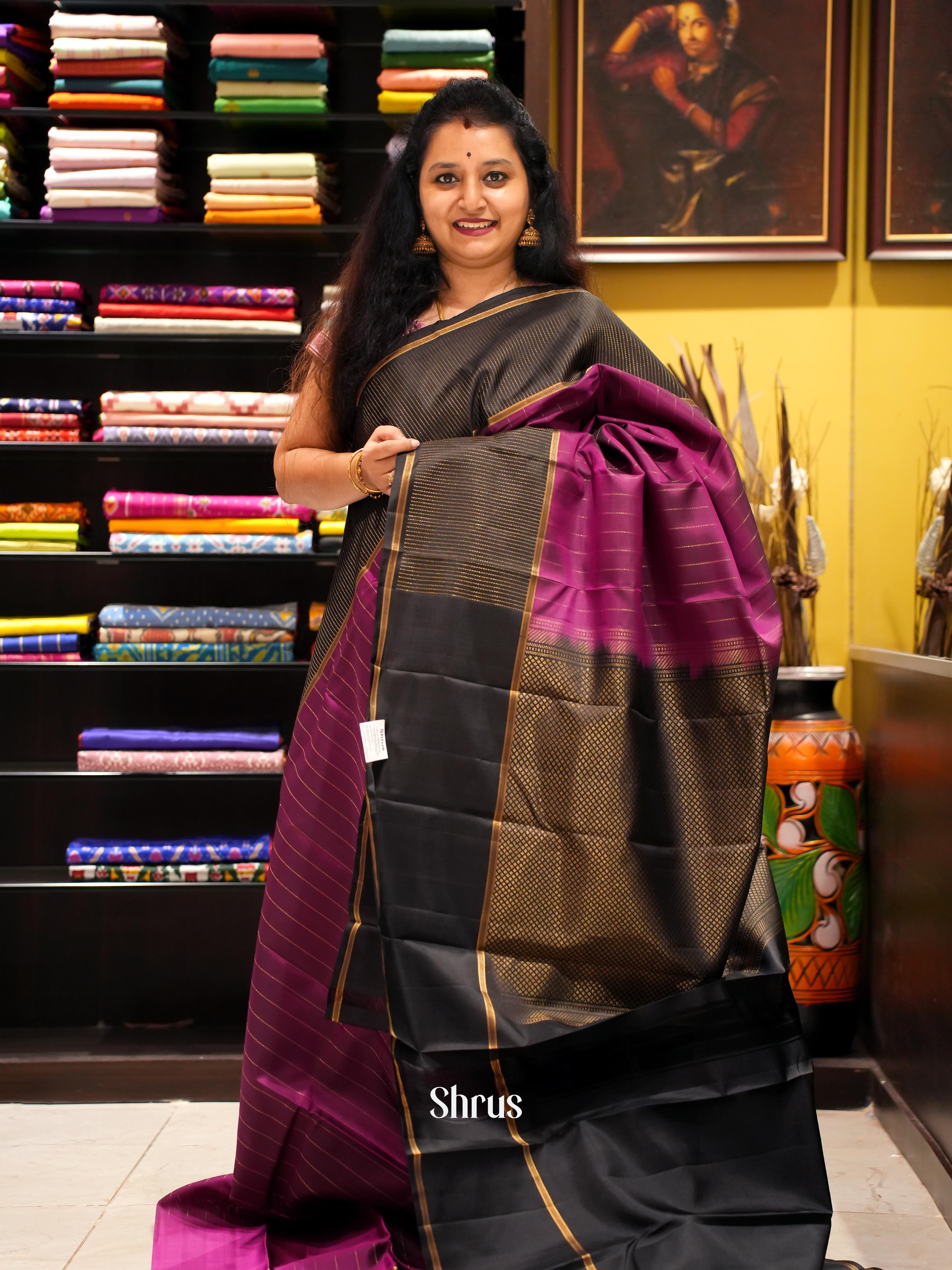 Purple & Black - Soft Silk Saree