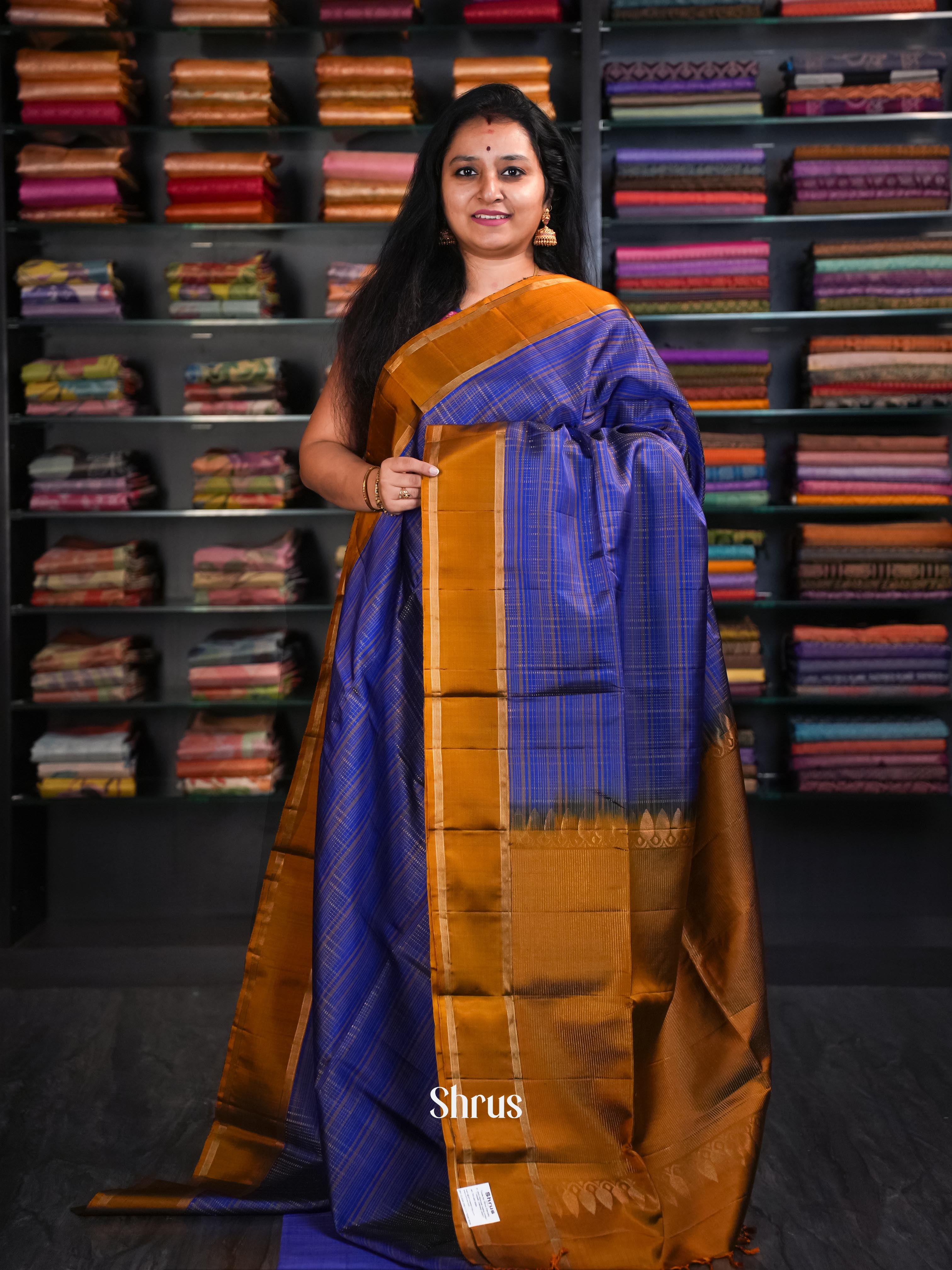 Blue  & Honey- Soft Silk Saree