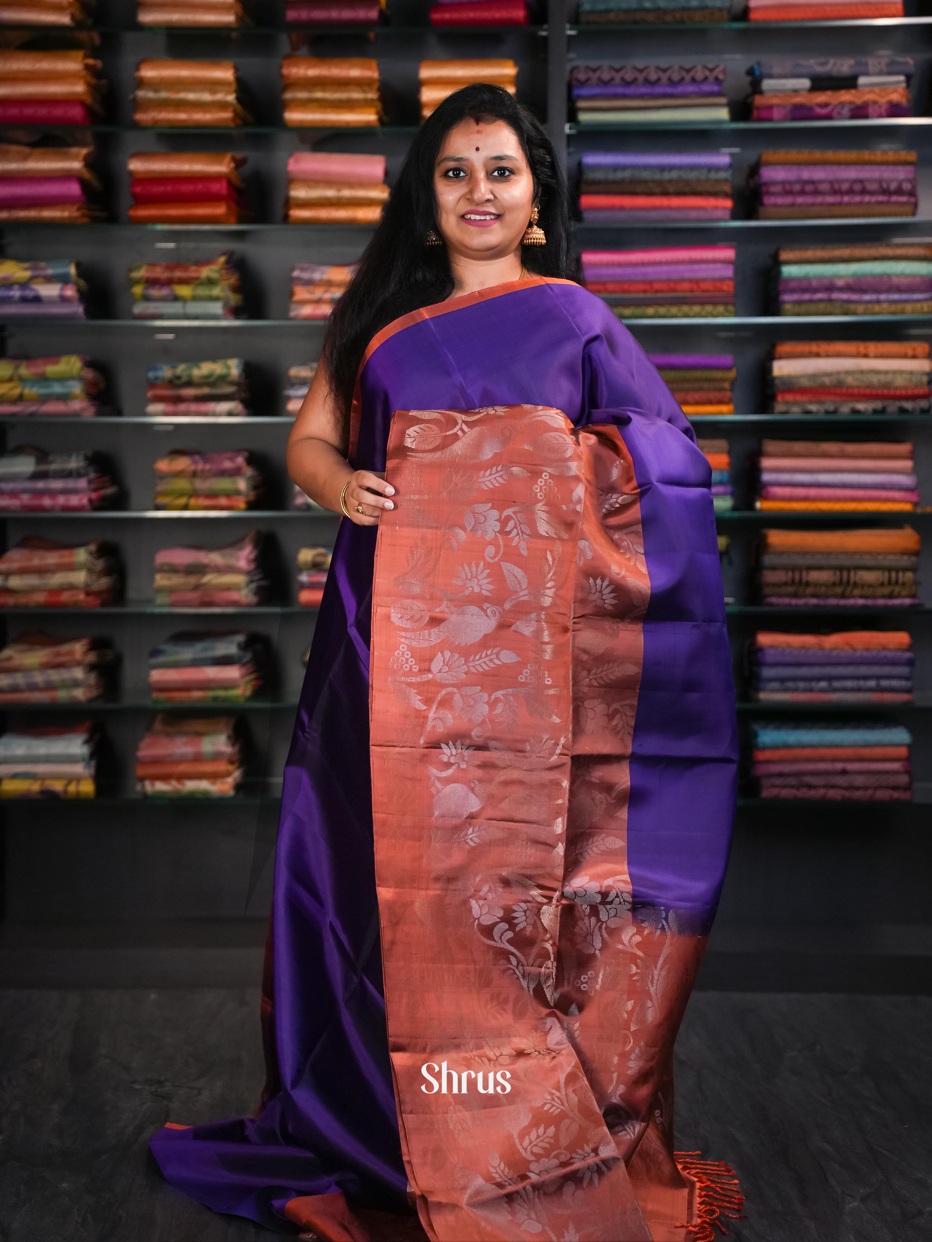 Violet & Brown - Soft Silk Saree