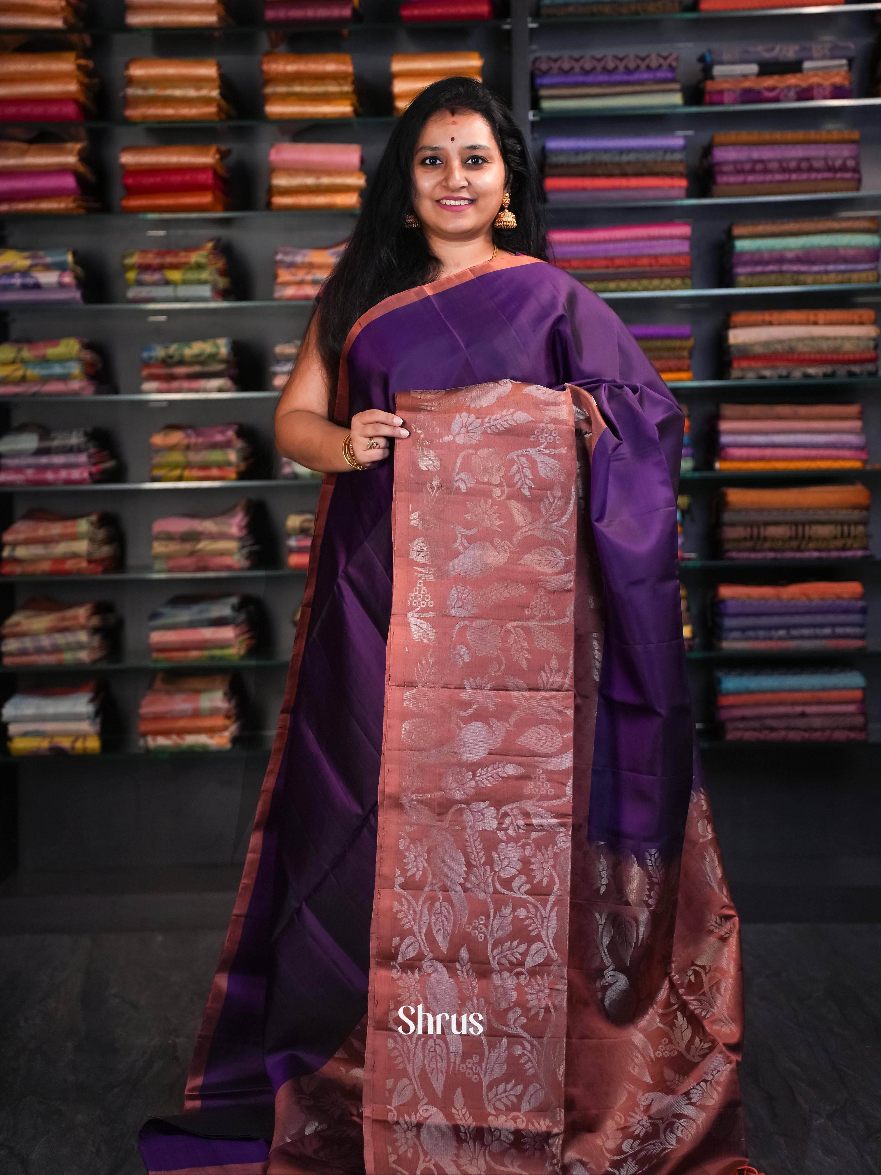 Violet & Brown  - Soft Silk Saree