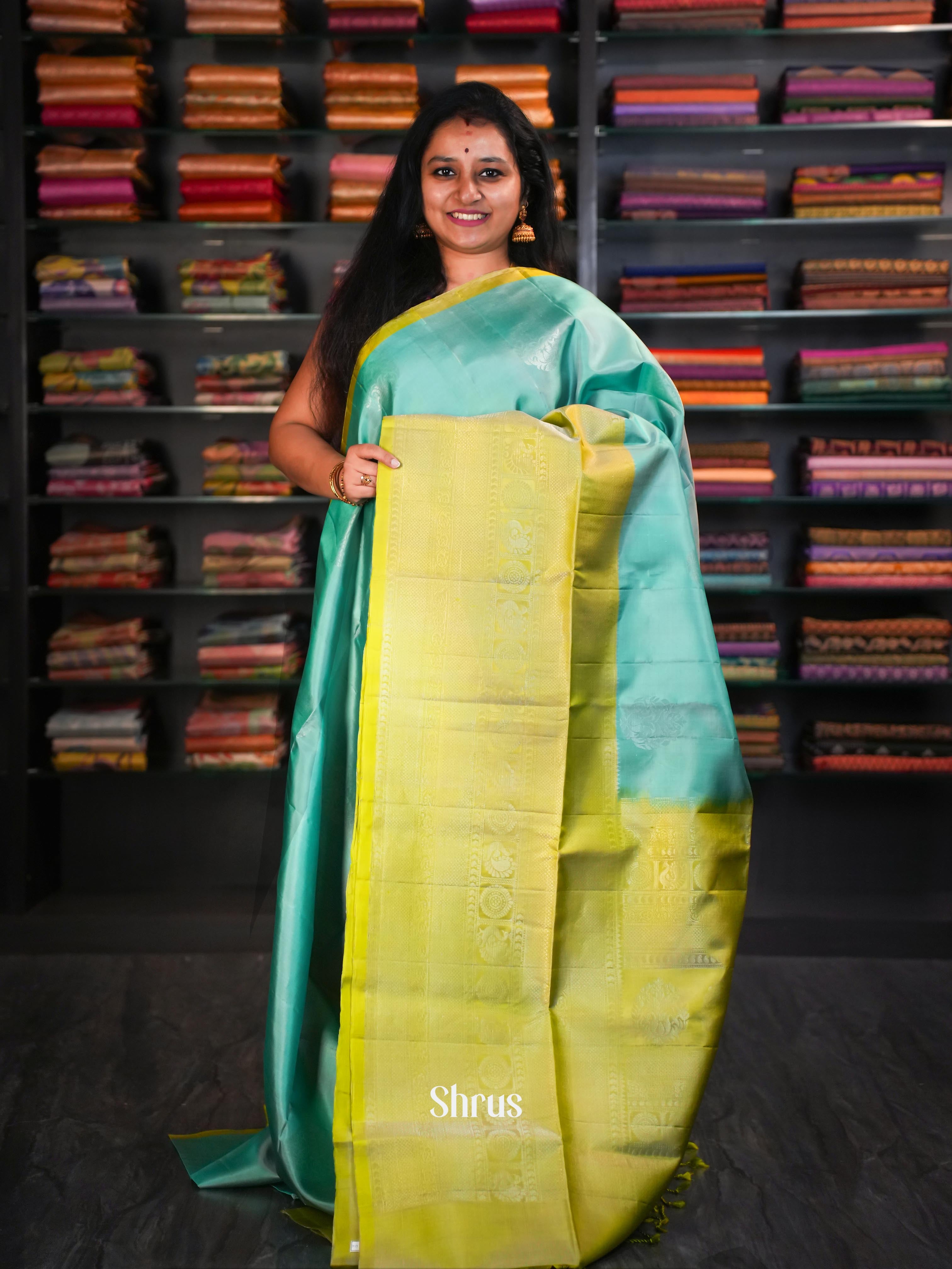 Teal & Greenish Yellow - Soft Silk Saree