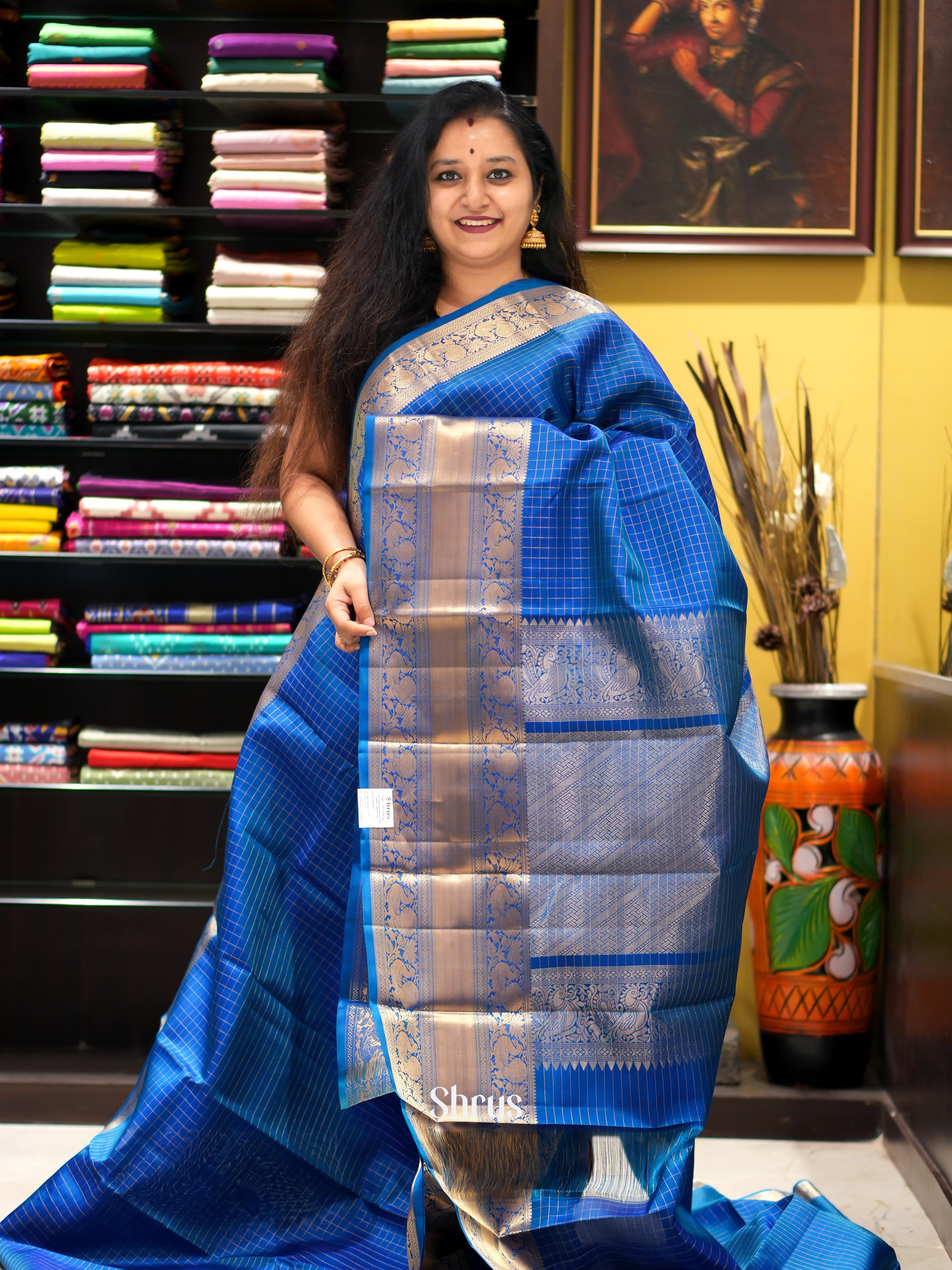 Blue (Single Tone)- Kanchi Border Soft Silk Saree