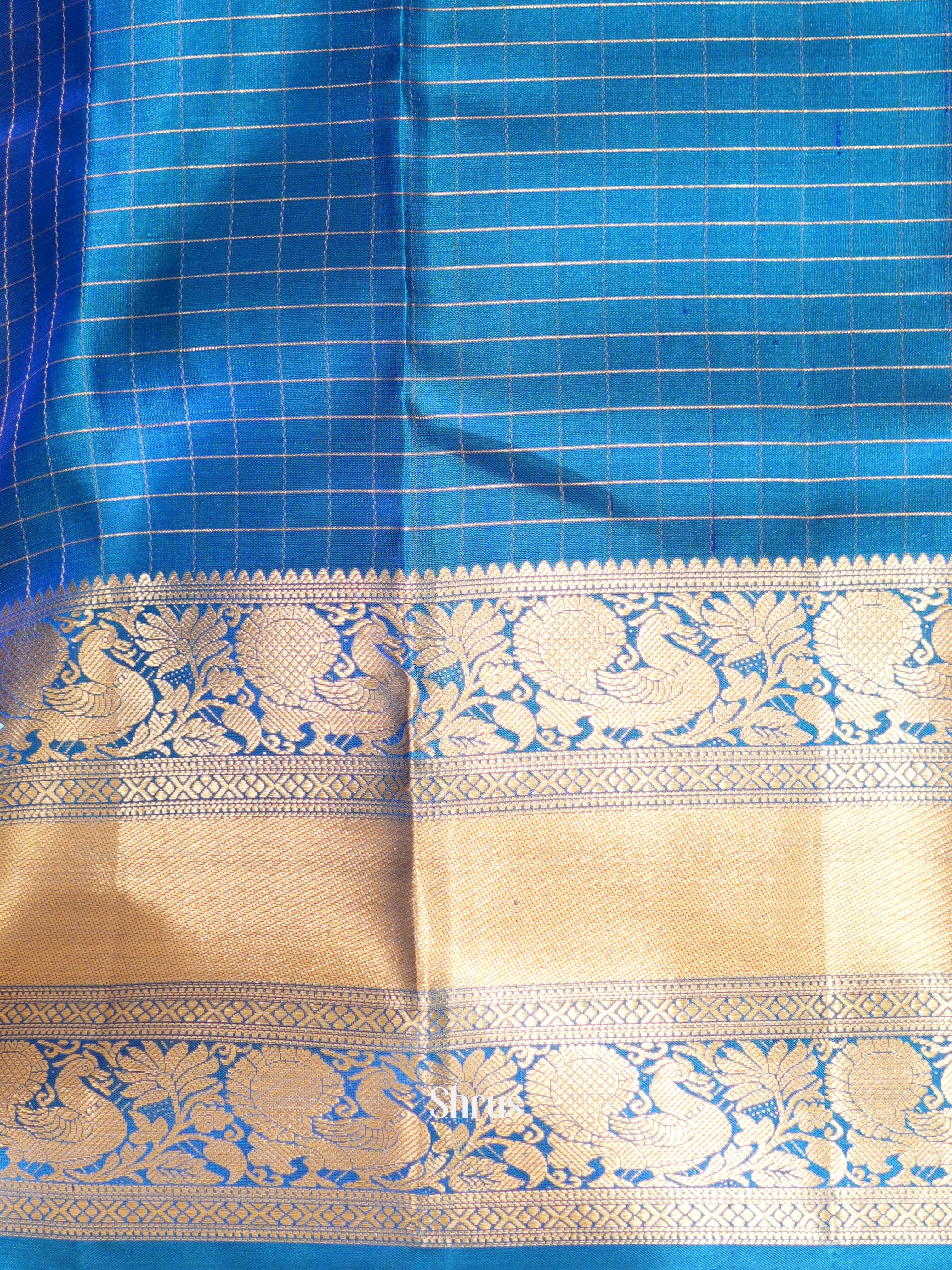 Blue (Single Tone)- Kanchi Border Soft Silk Saree