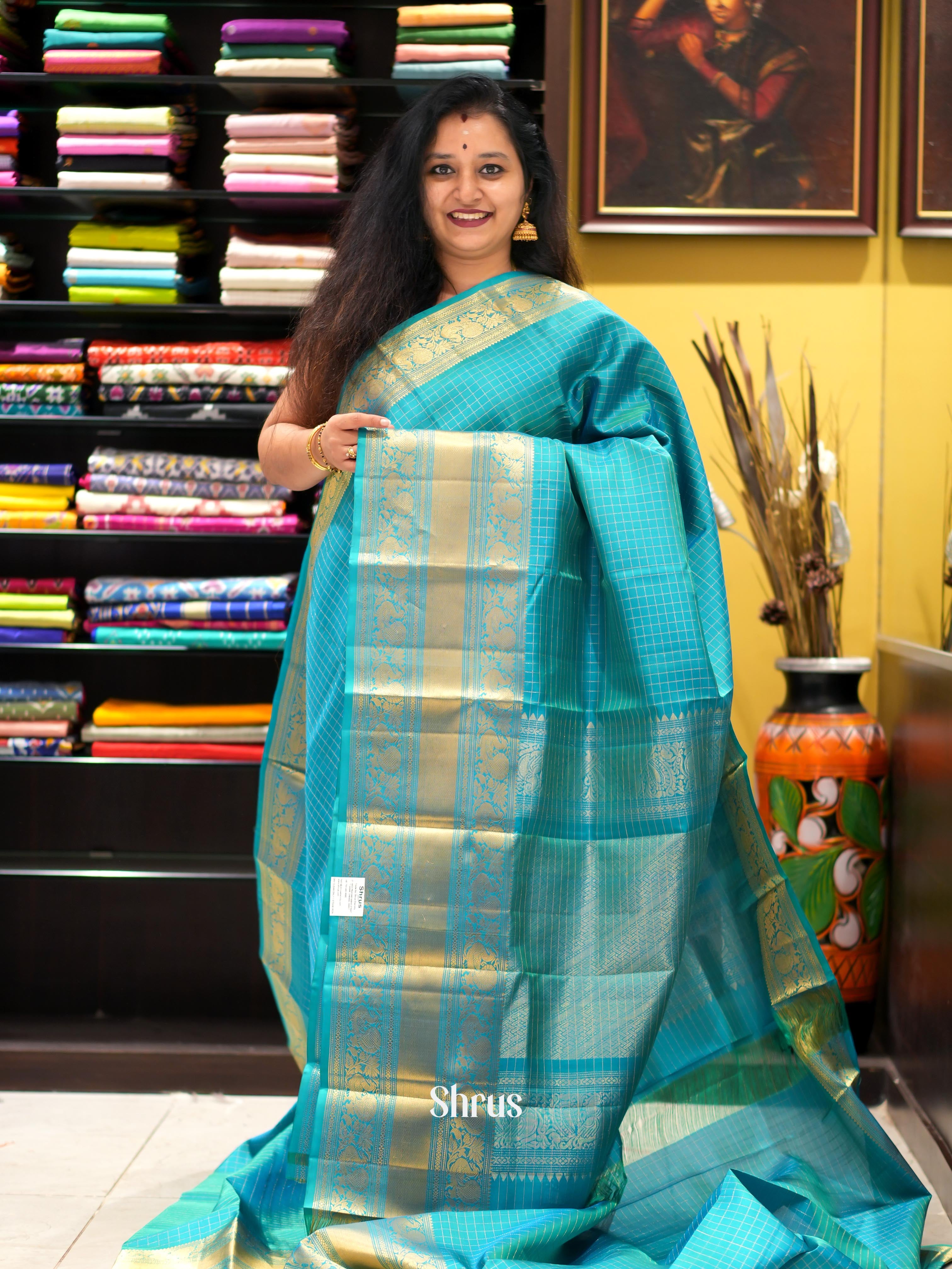 Teal (Single Tone)- Kanchi Border Soft Silk Saree