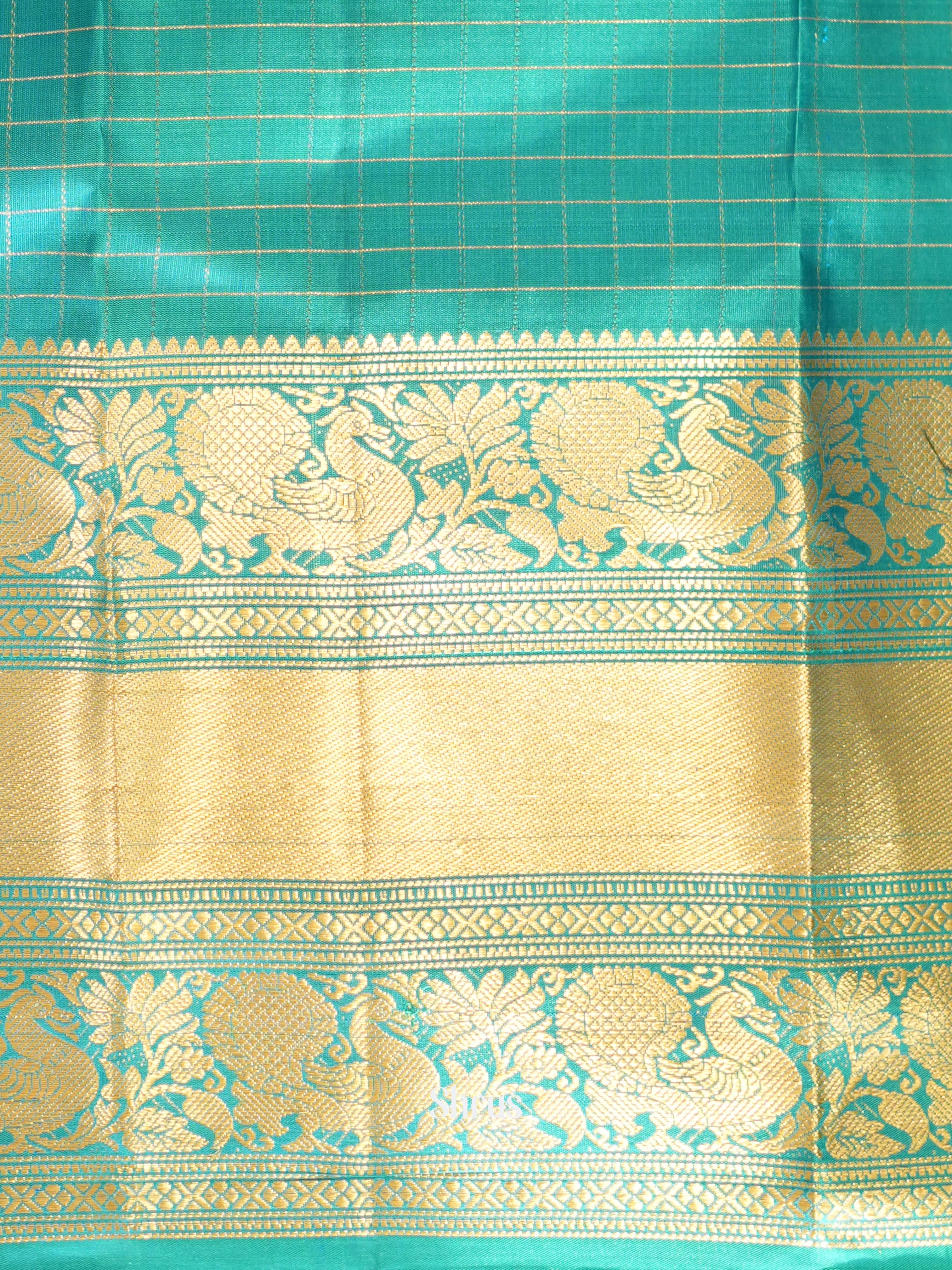 Teal (Single Tone)- Kanchi Border Soft Silk Saree