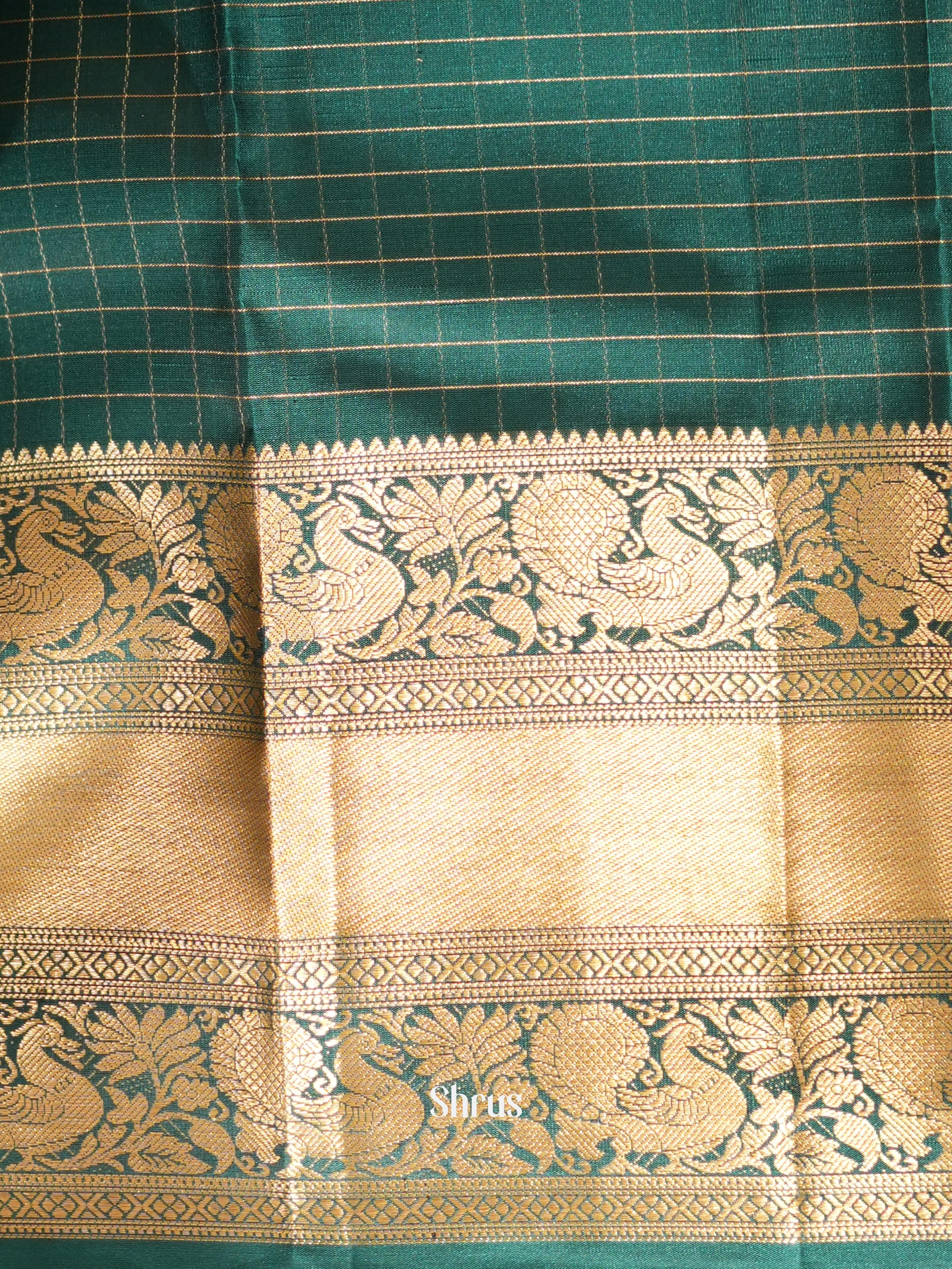 Dark Green(Single Tone)- Kanchi Border Soft Silk Saree