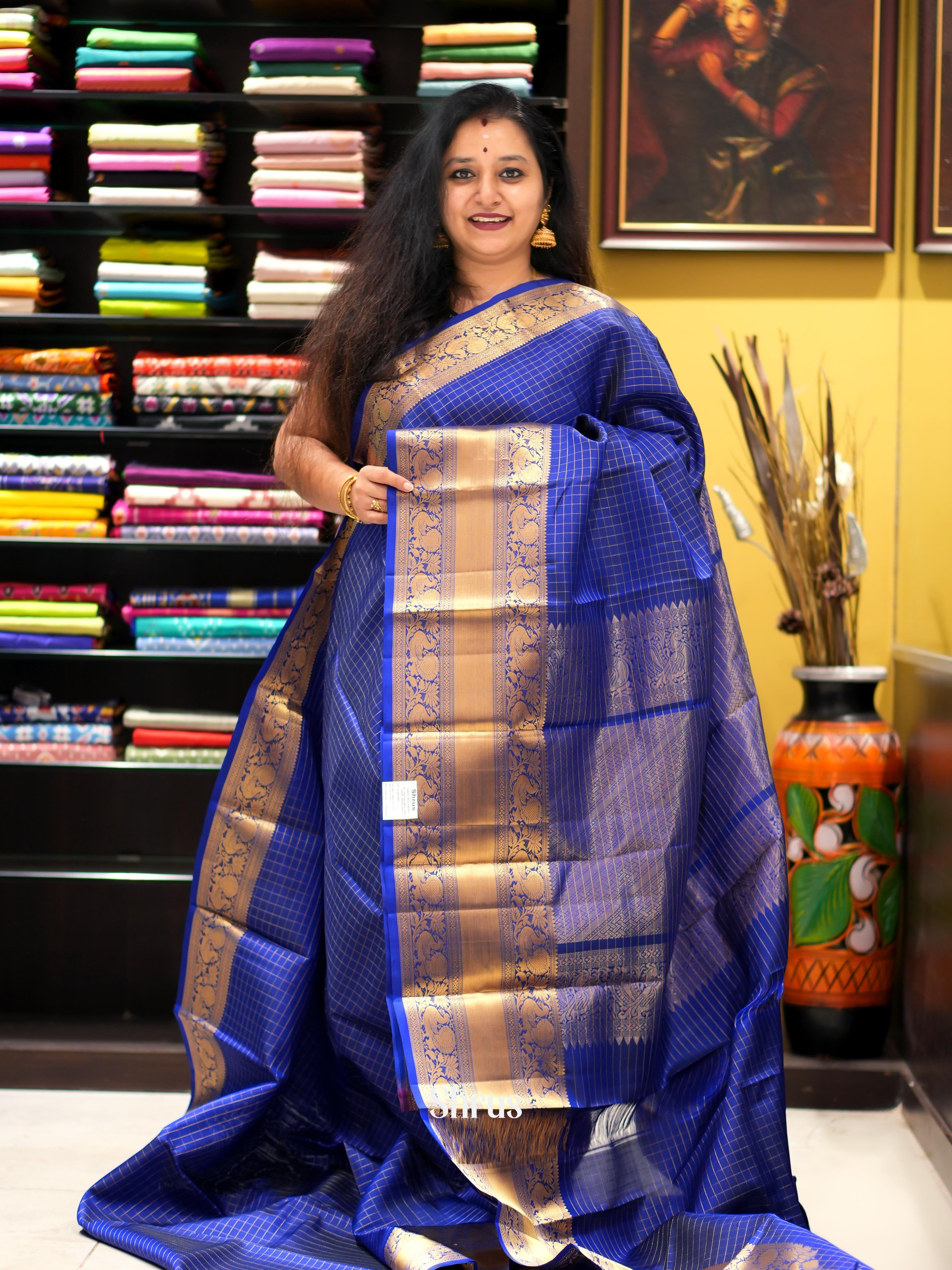 Blue(Single Tone) - Kanchi Border Soft Silk Saree