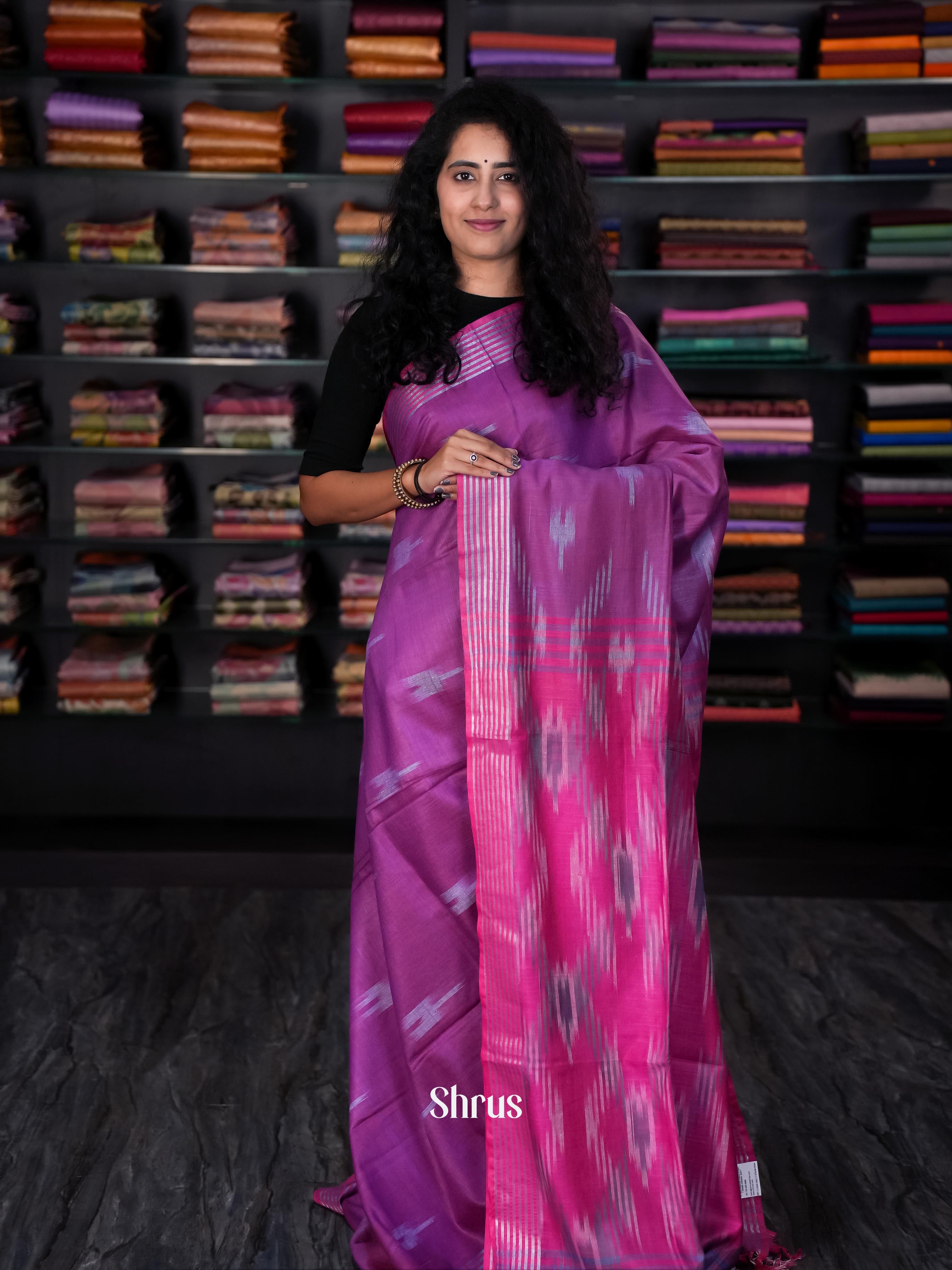 Purple & Pink - Semi Ikkat Saree