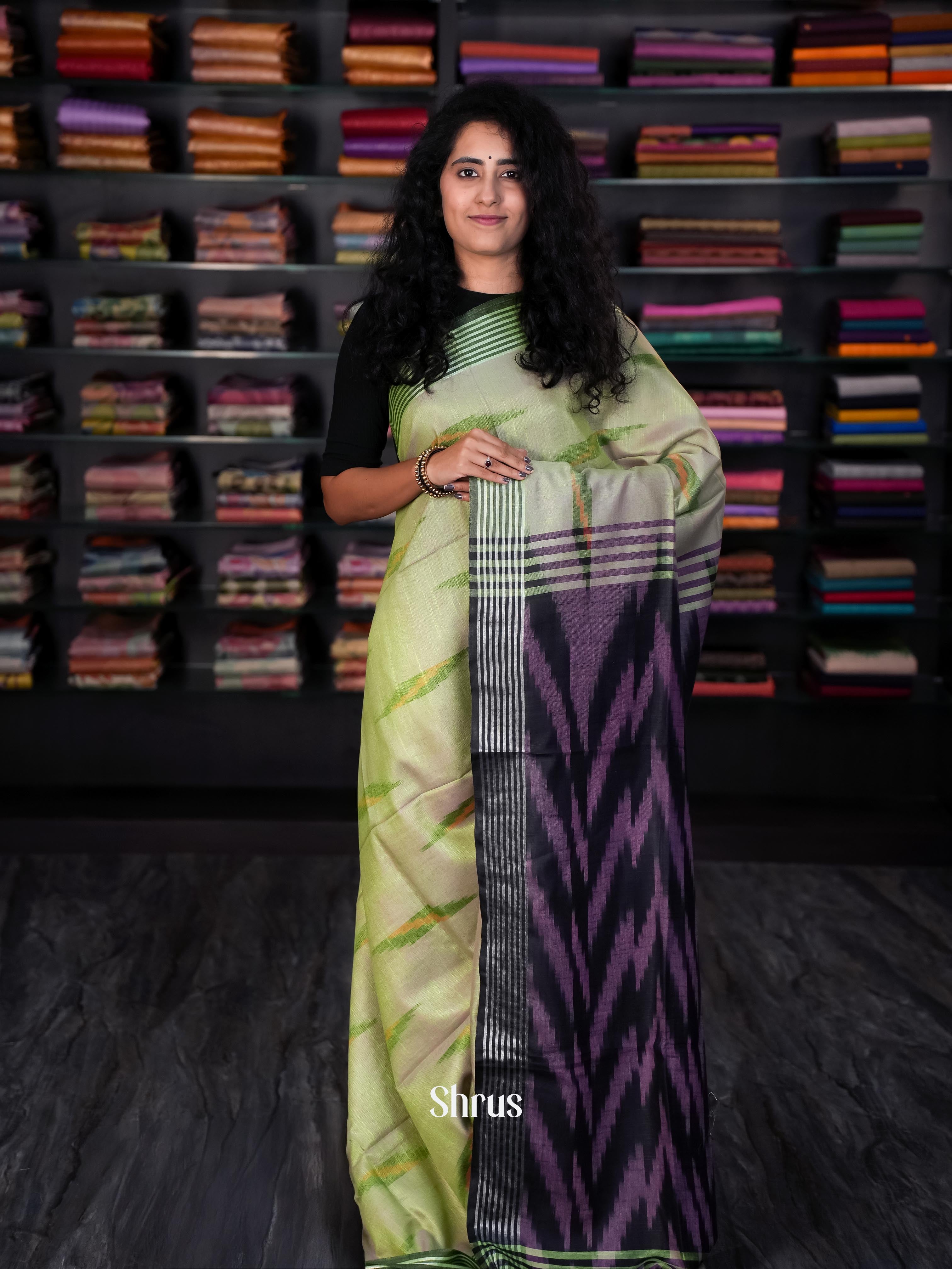 Green & Purple - Semi Ikkat Saree