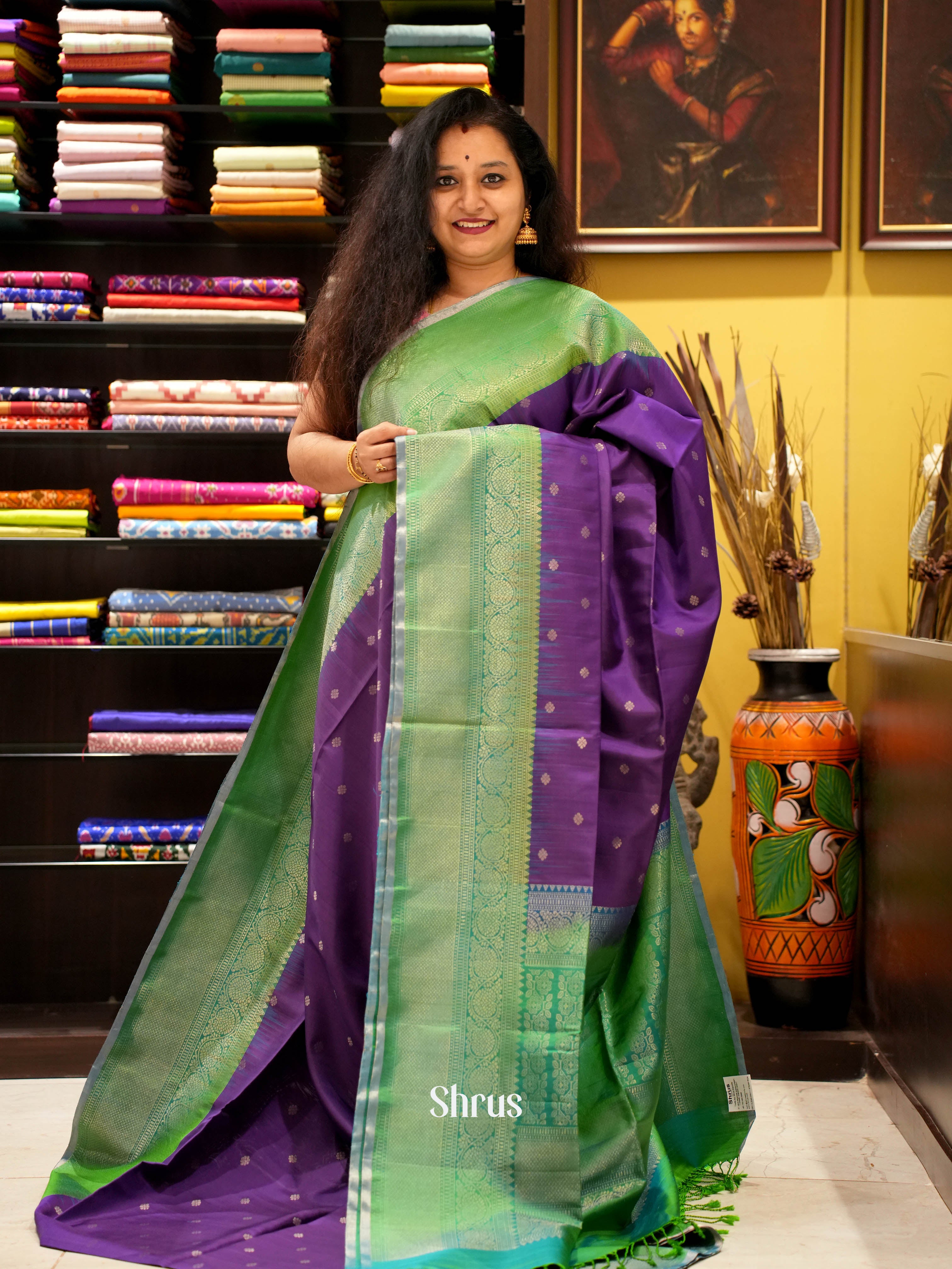 Violet & Green - Soft Silk Saree