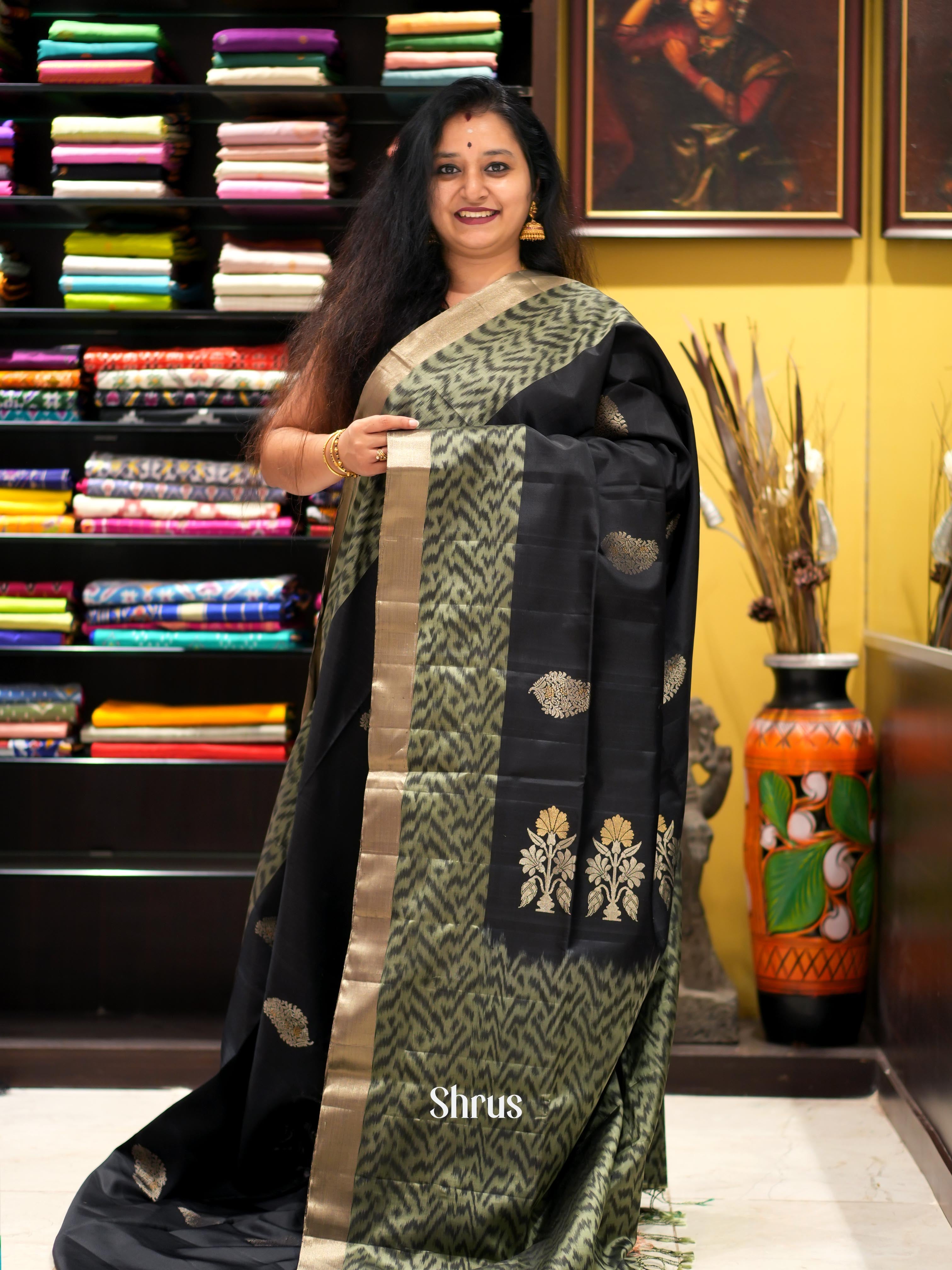 Black & Green - Soft Silk Saree