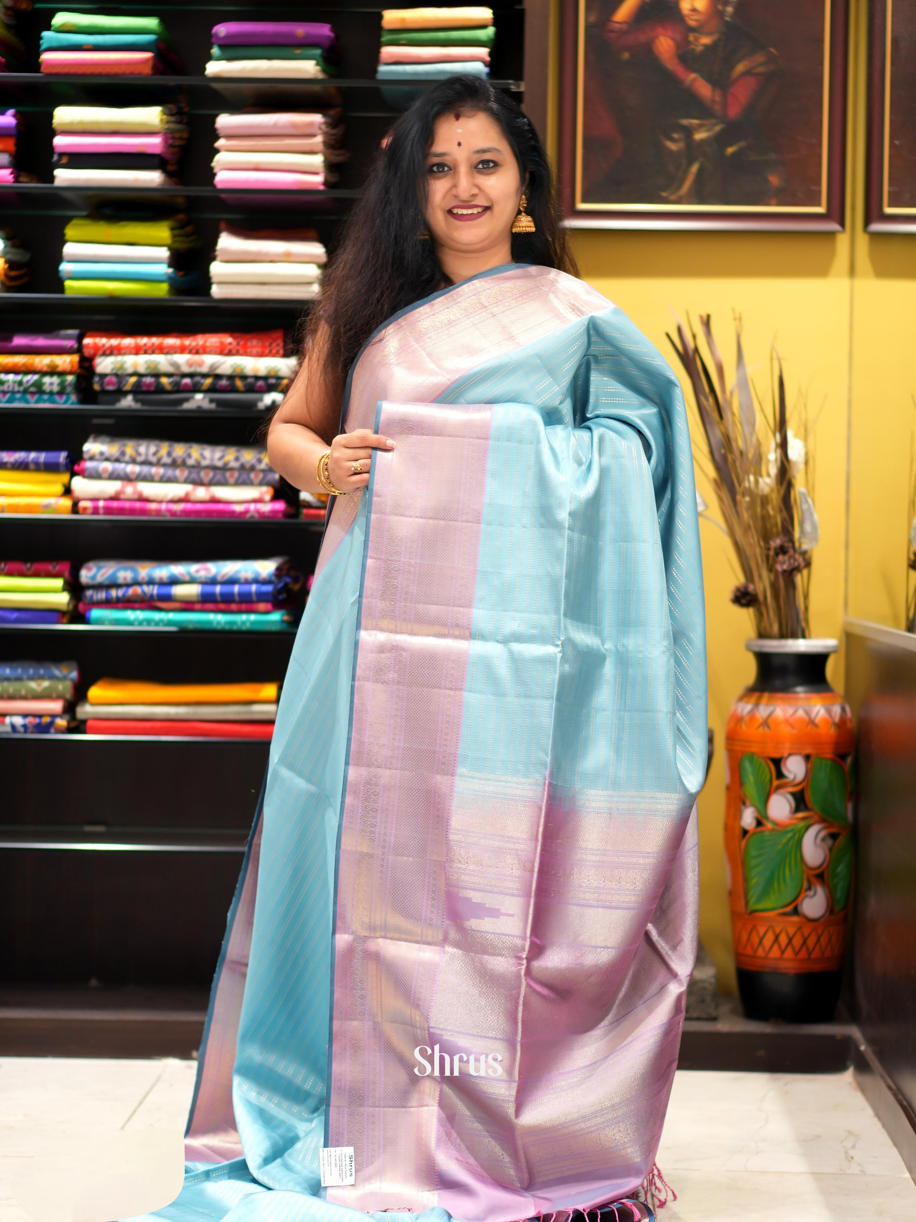 Blue & Lavender - Kanchi Border Soft Silk Saree